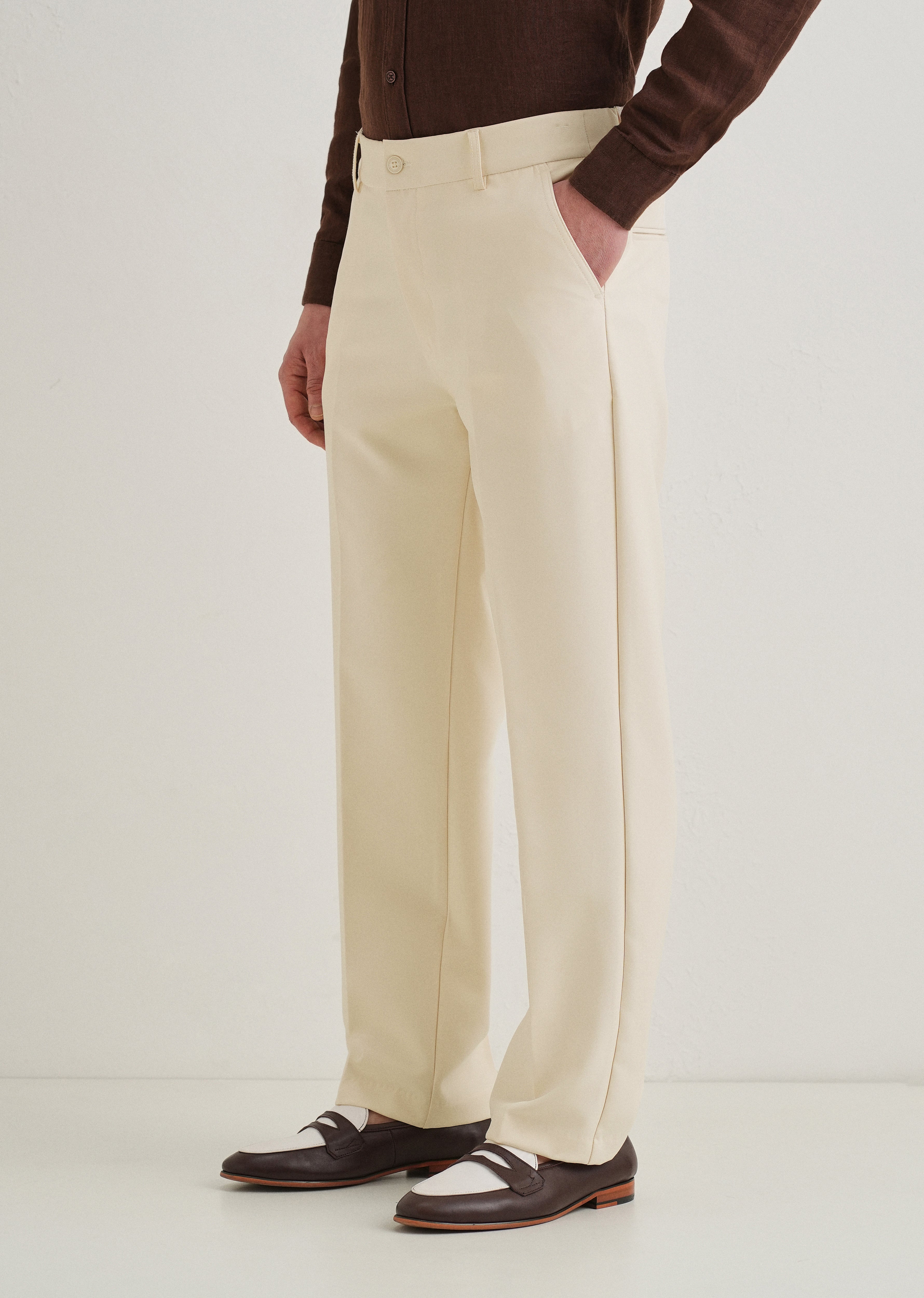 Cream Relaxed Fit Trousers