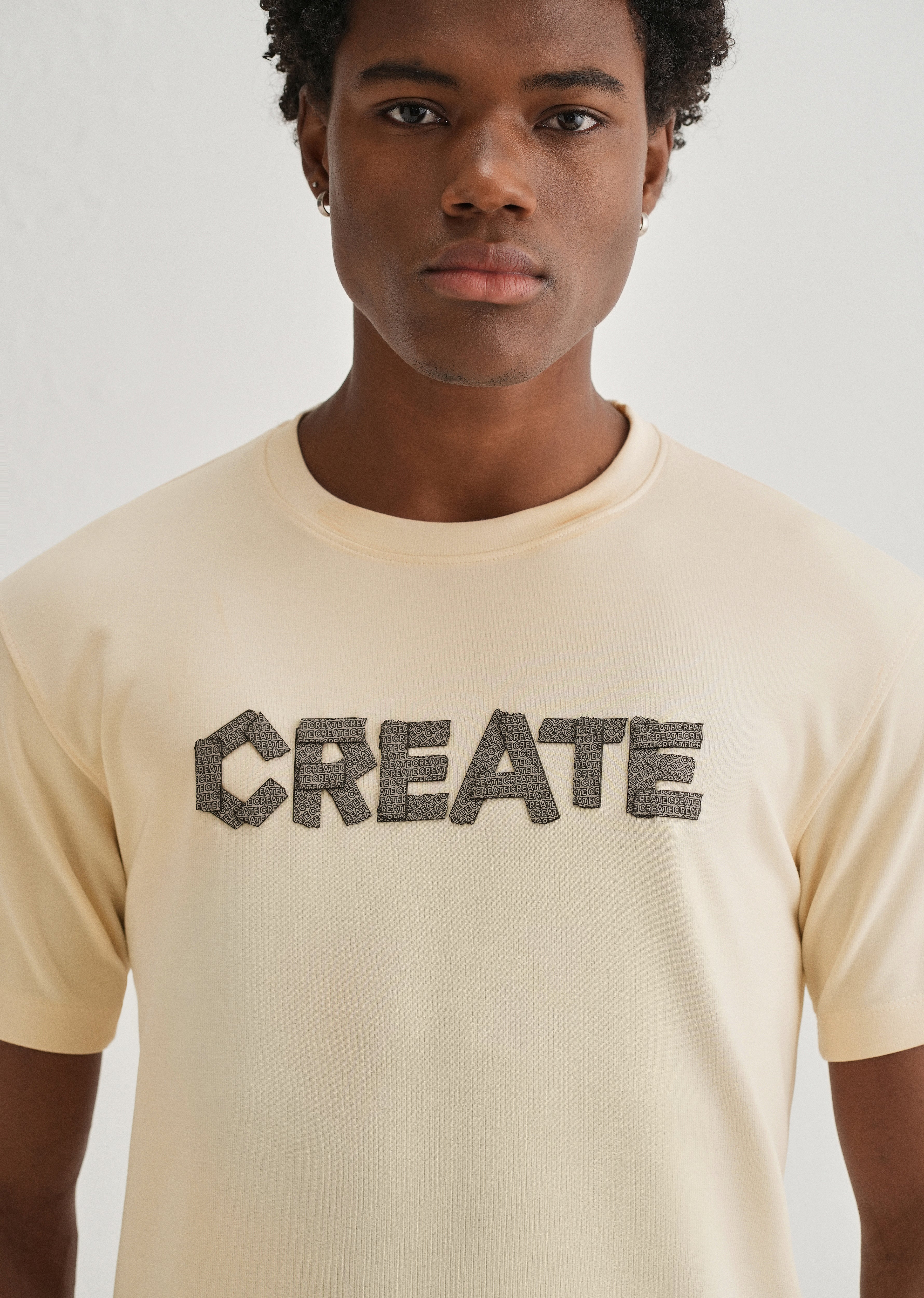 Cream Typography Applique T-shirt