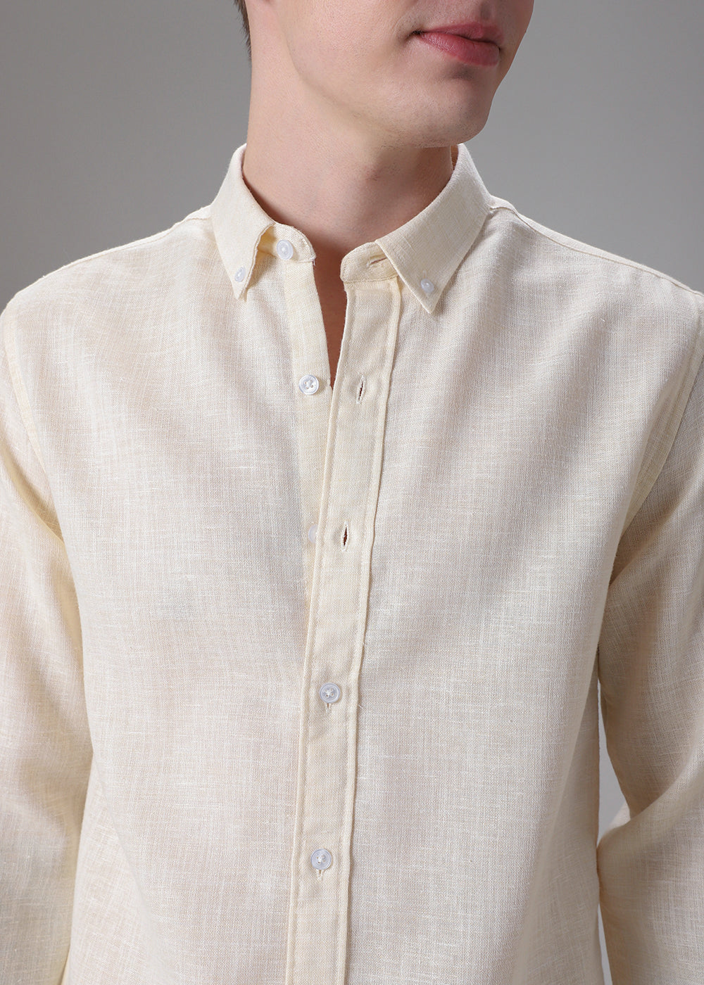 Creamish Yellow Blended Linen Shirt