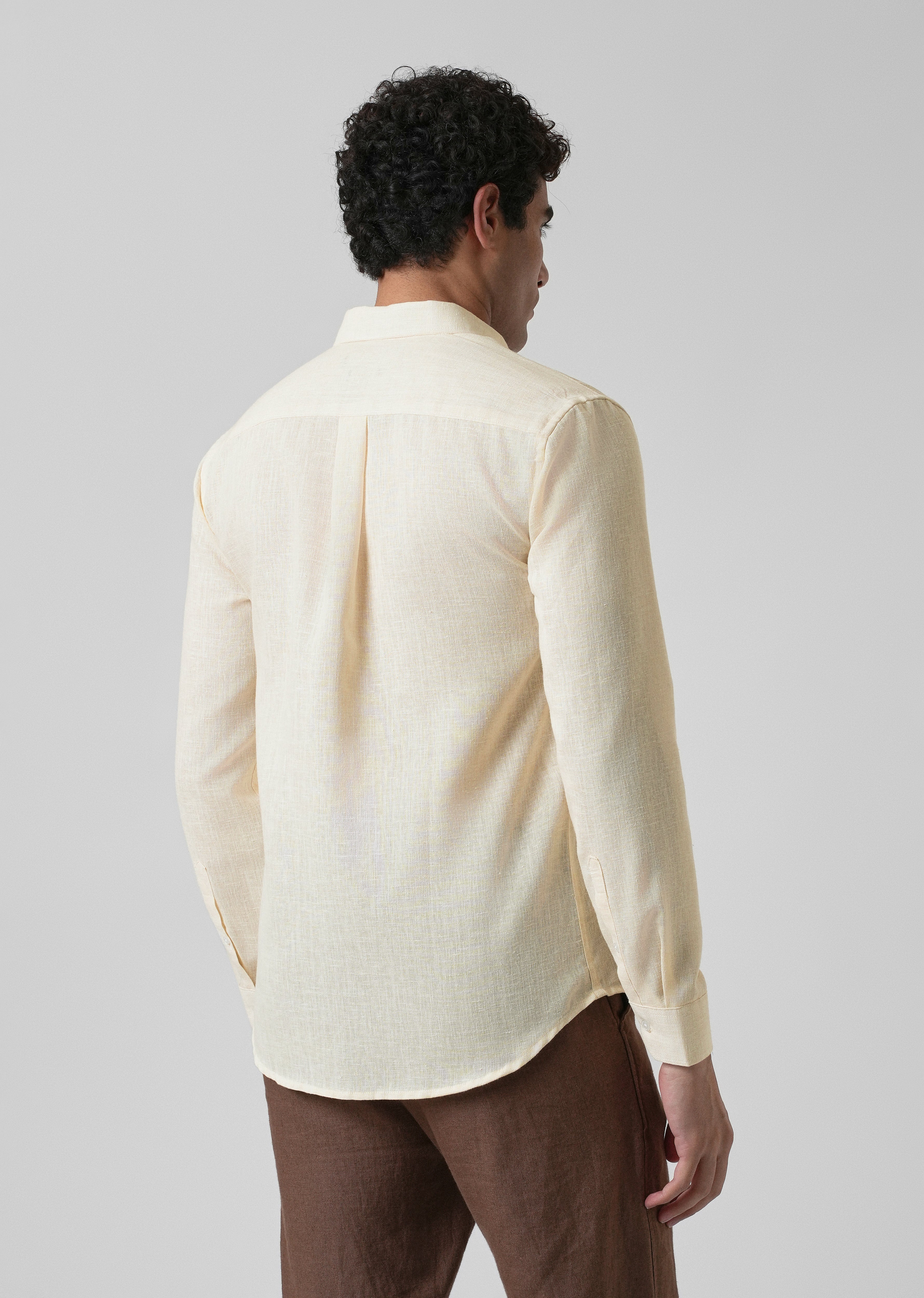 Creamish Yellow Blended Linen Shirt