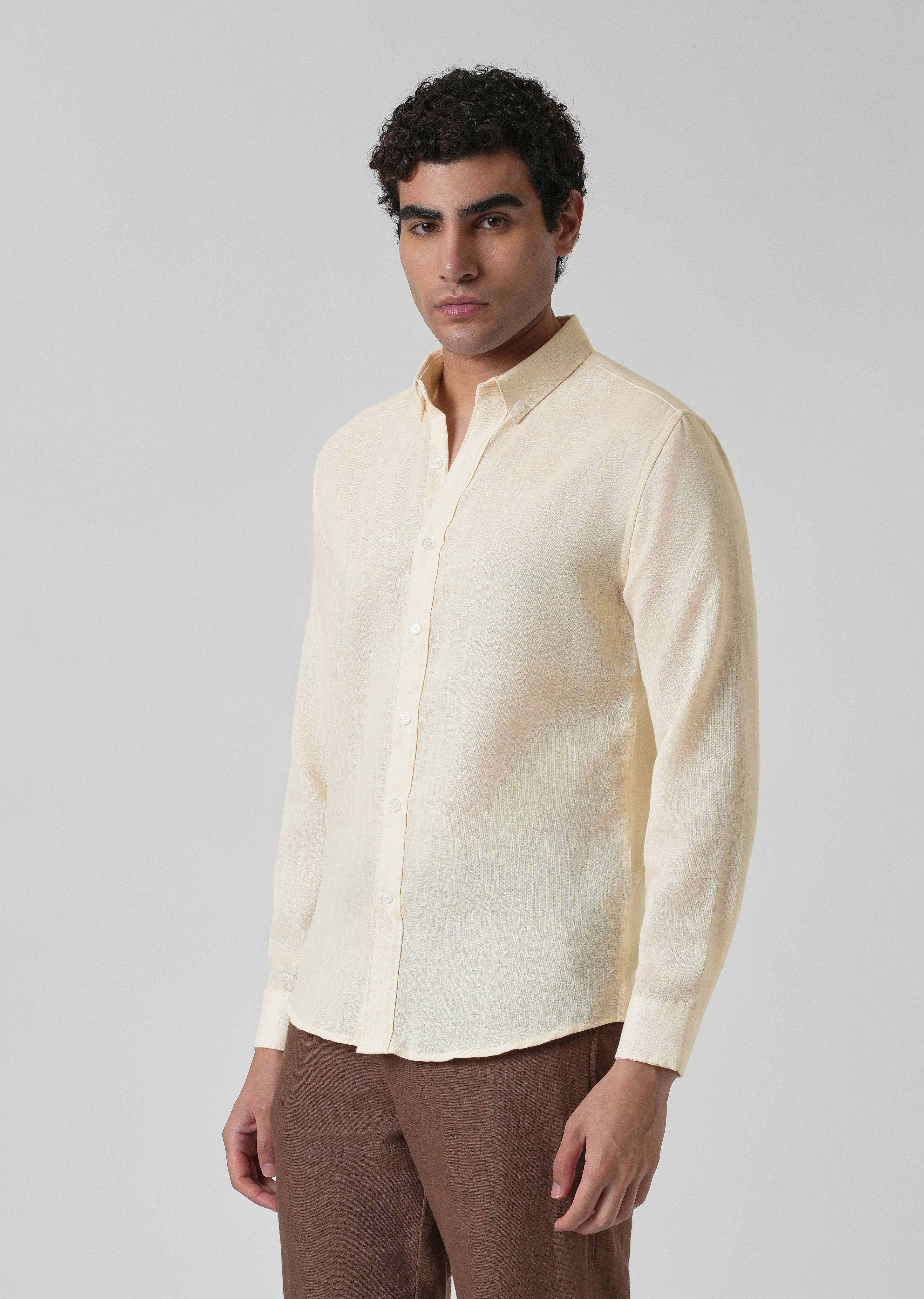 Creamish Yellow Blended Linen Shirt