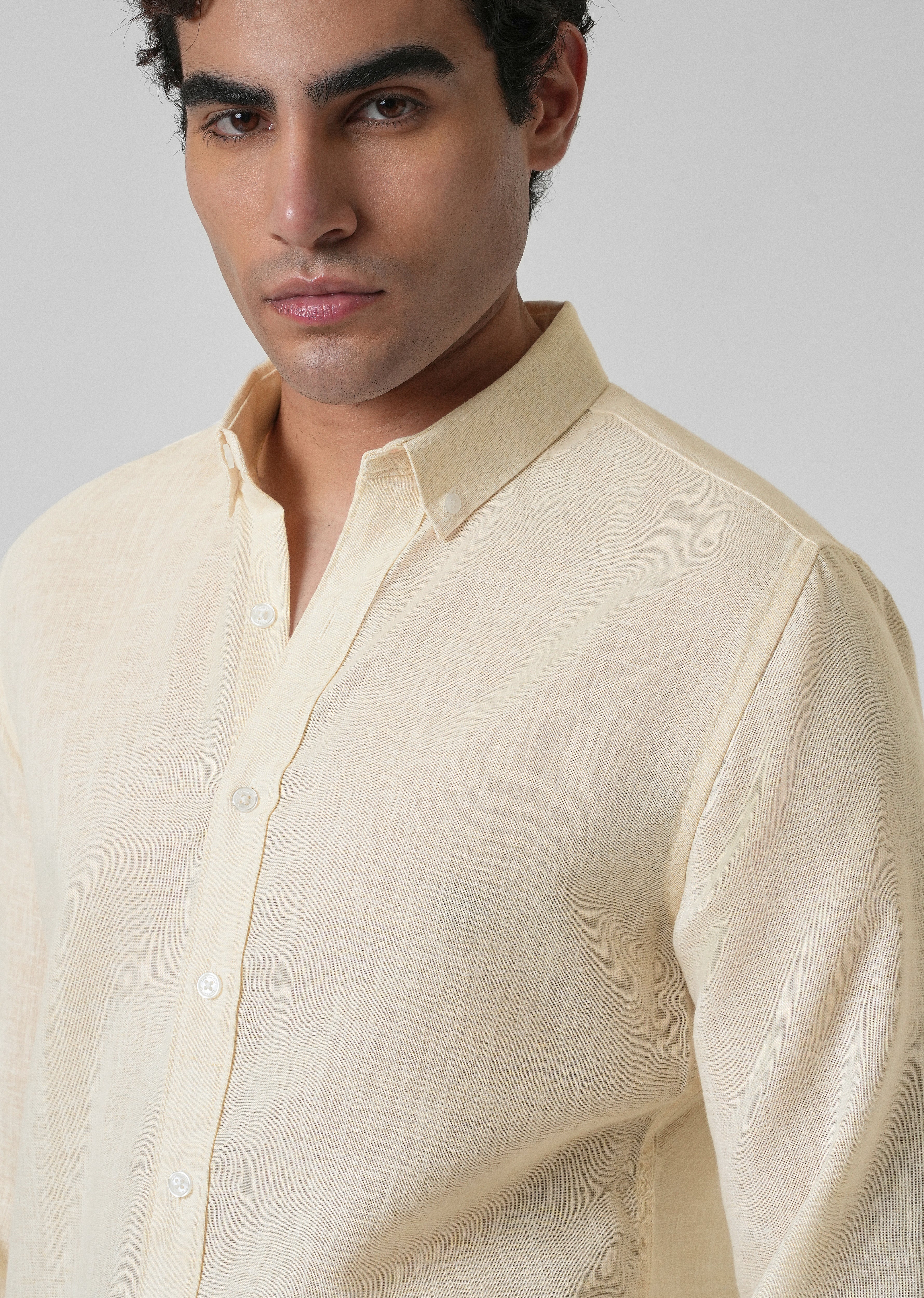 Creamish Yellow Blended Linen Shirt