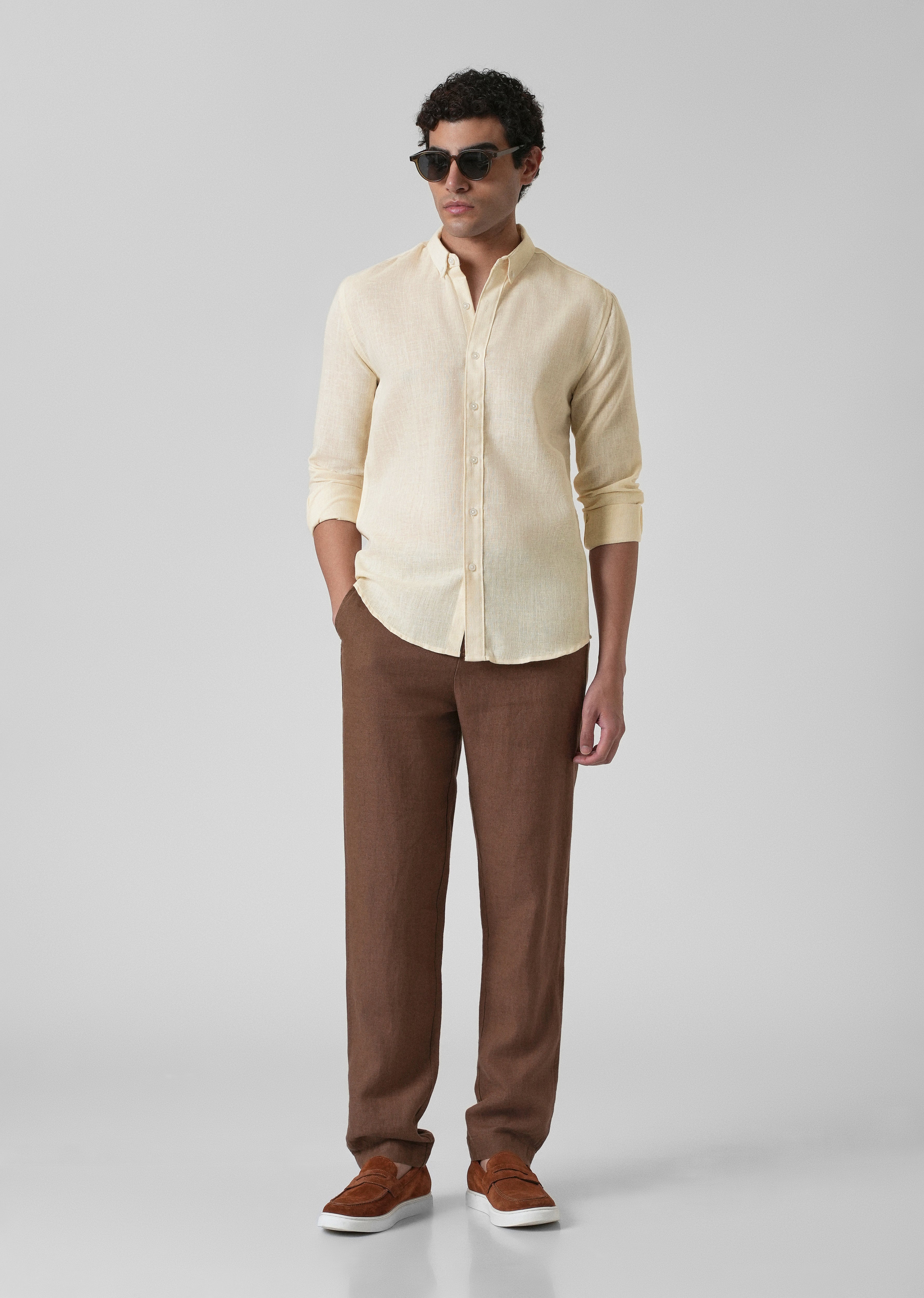 Creamish Yellow Blended Linen Shirt