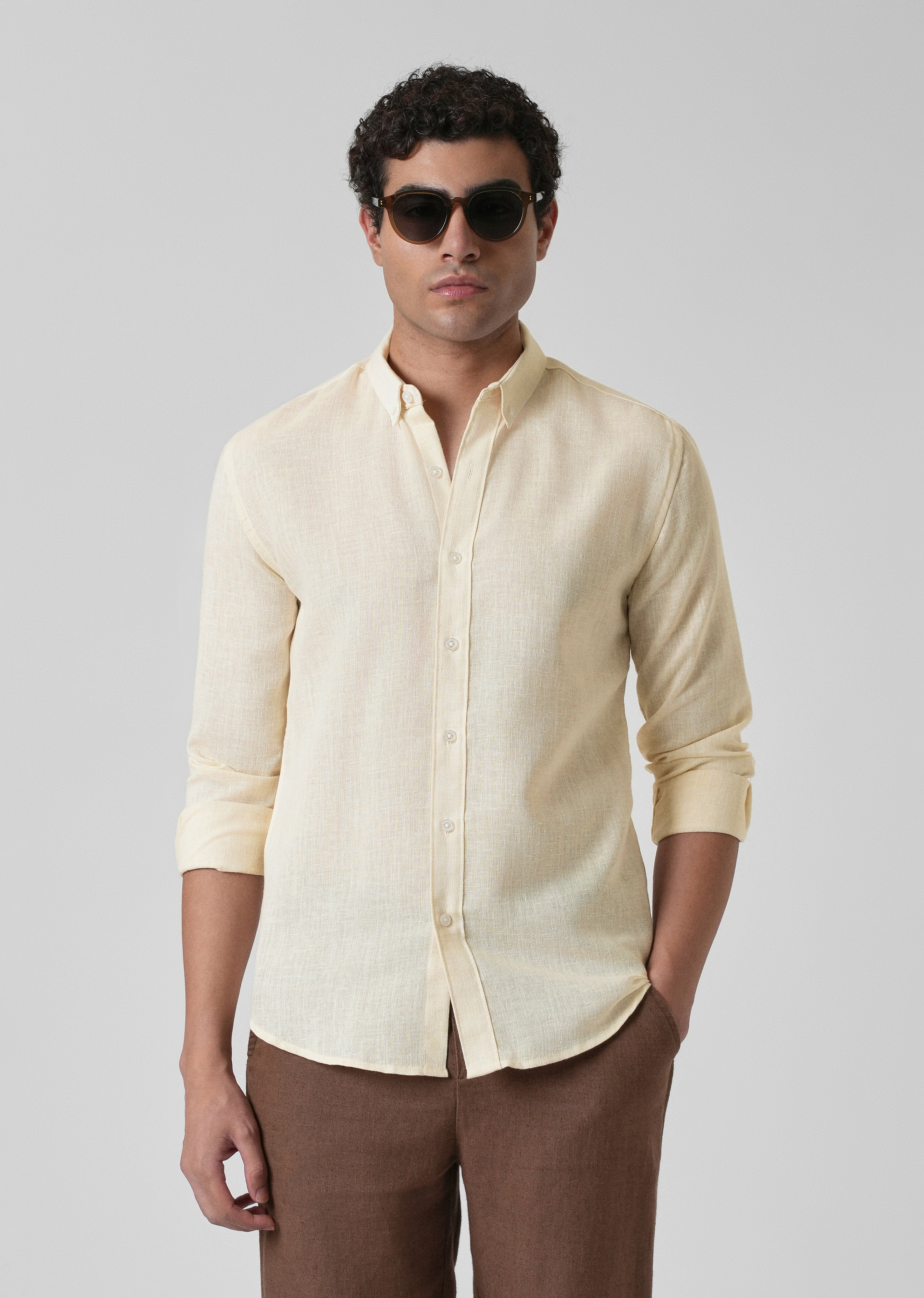 Creamish Yellow Blended Linen Shirt