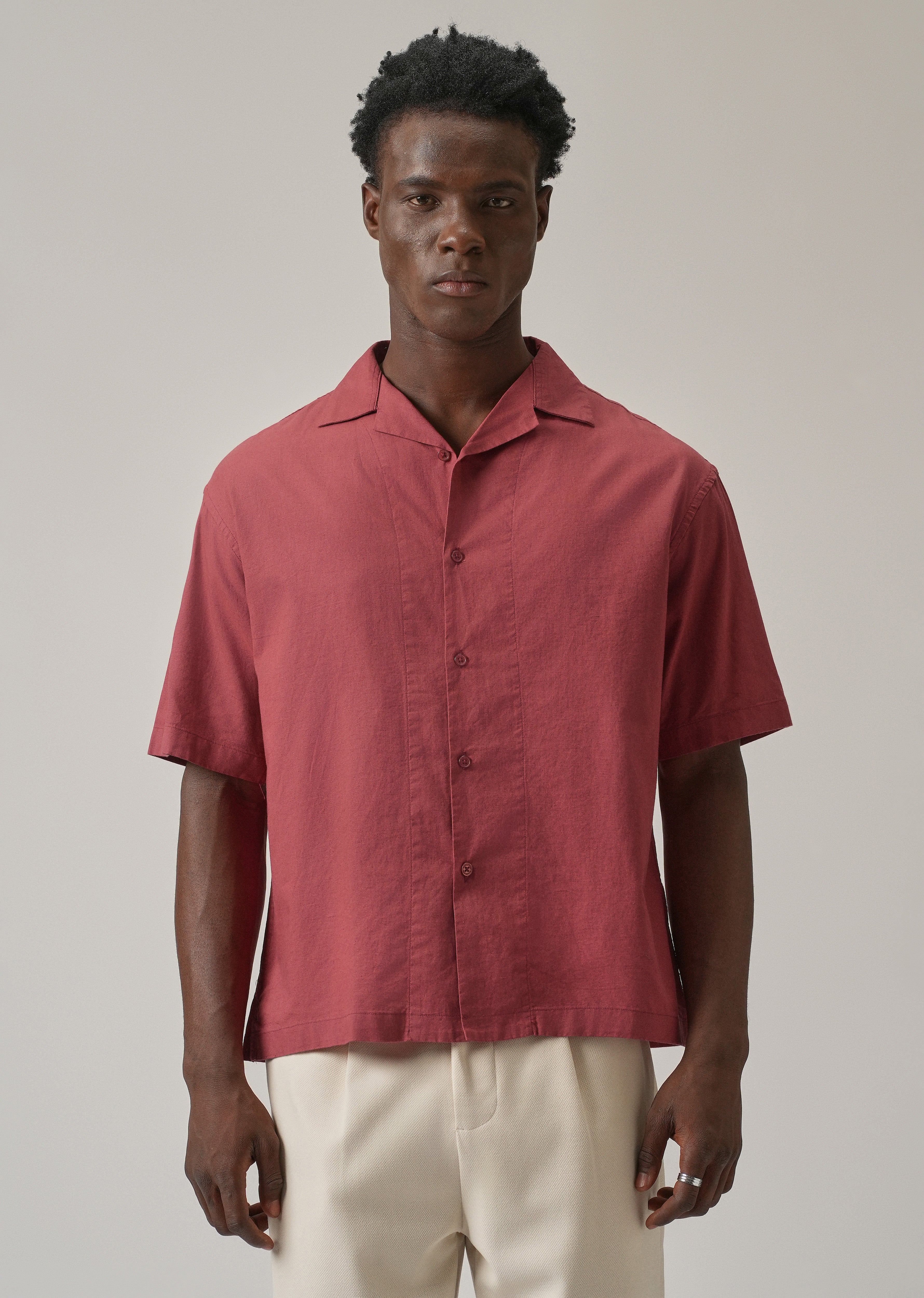 Crimson Red Cotton/Linen Shirt