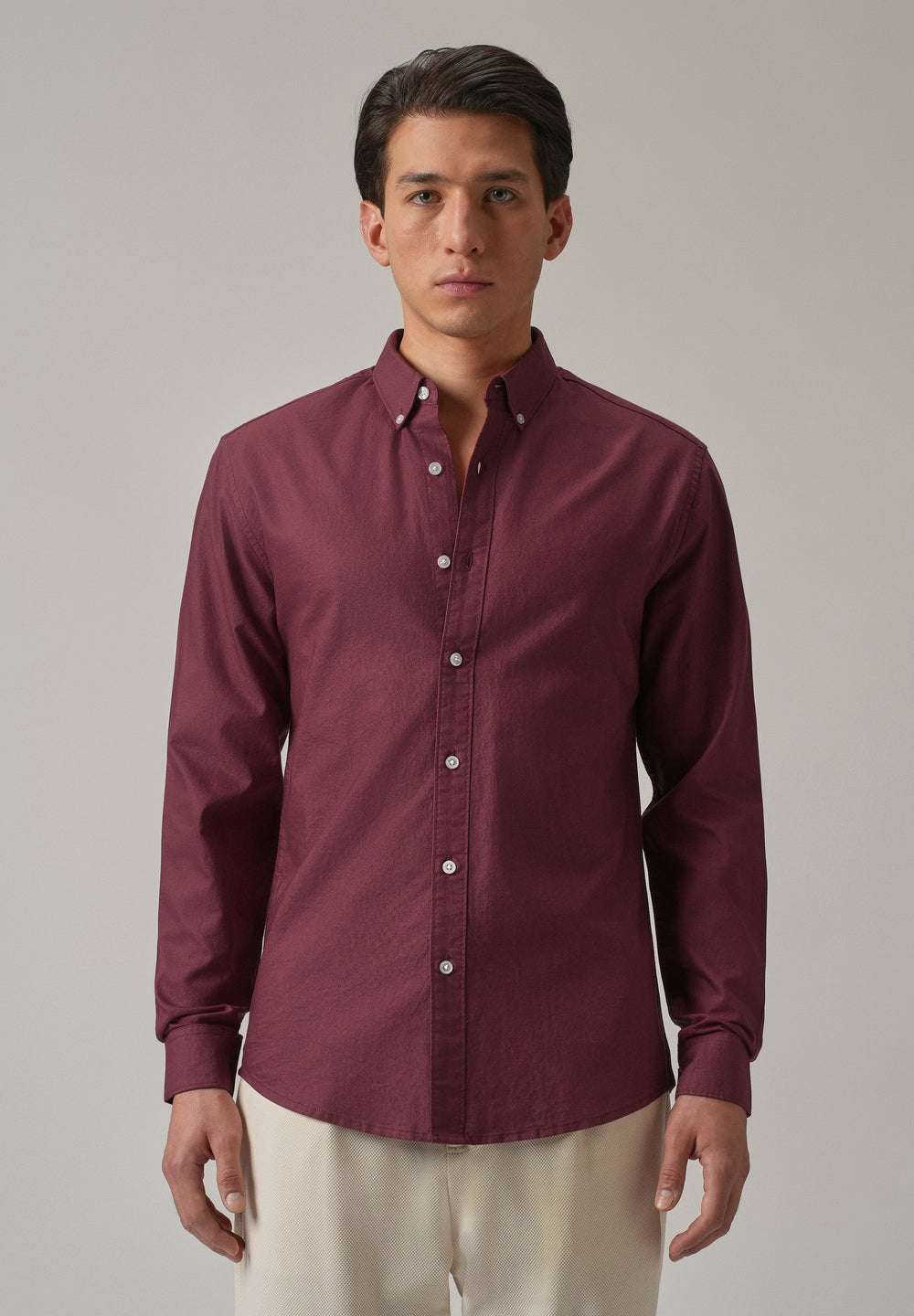 Crimson Red Plain Elbow Patch Oxford Shirt