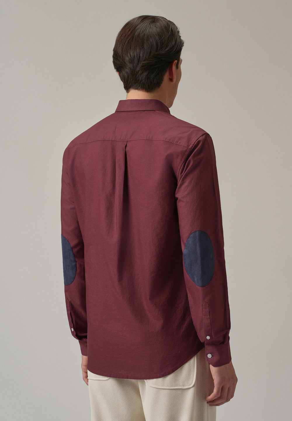 Crimson Red Plain Elbow Patch Oxford Shirt