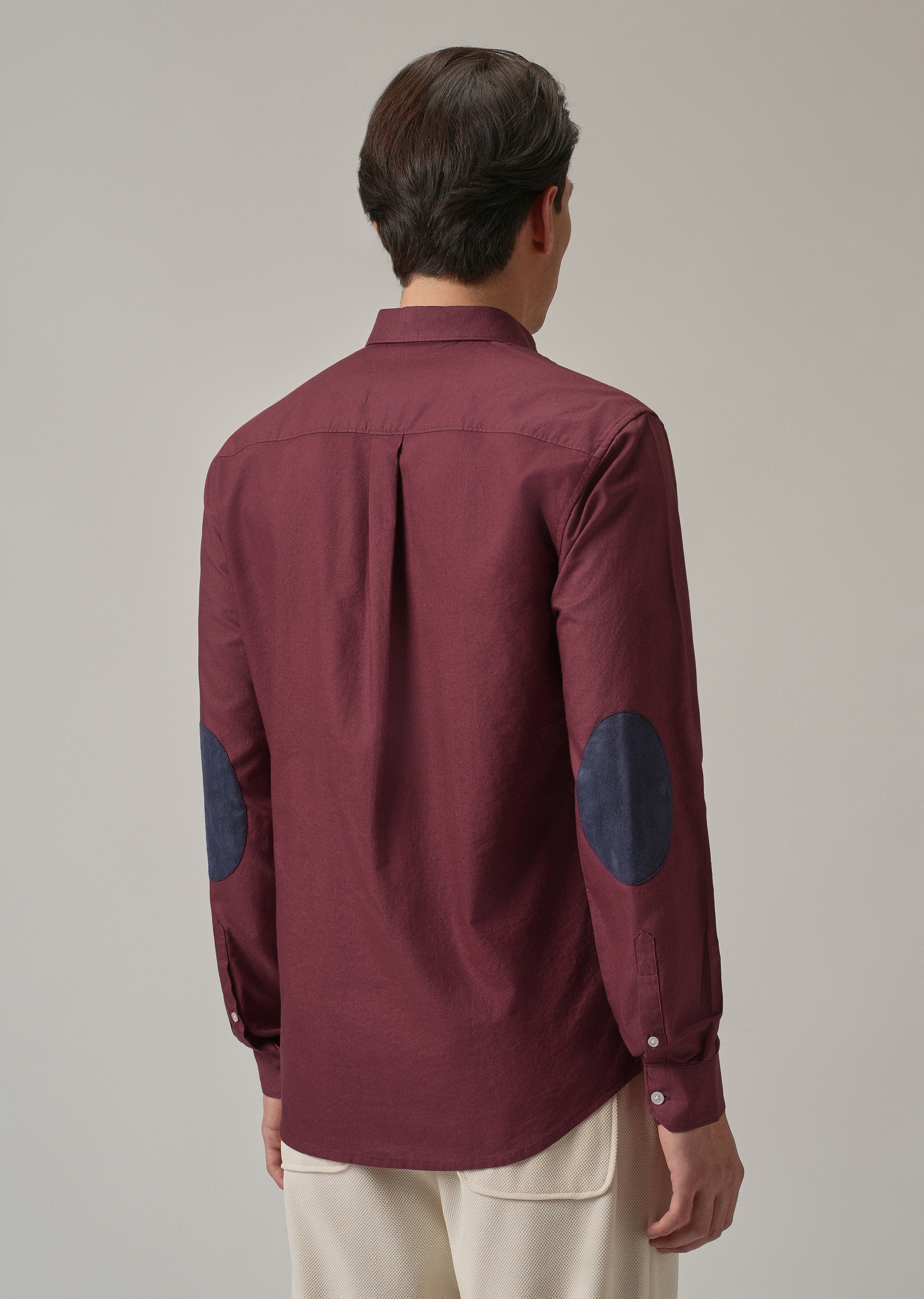 Crimson Red Plain Elbow Patch Oxford Shirt
