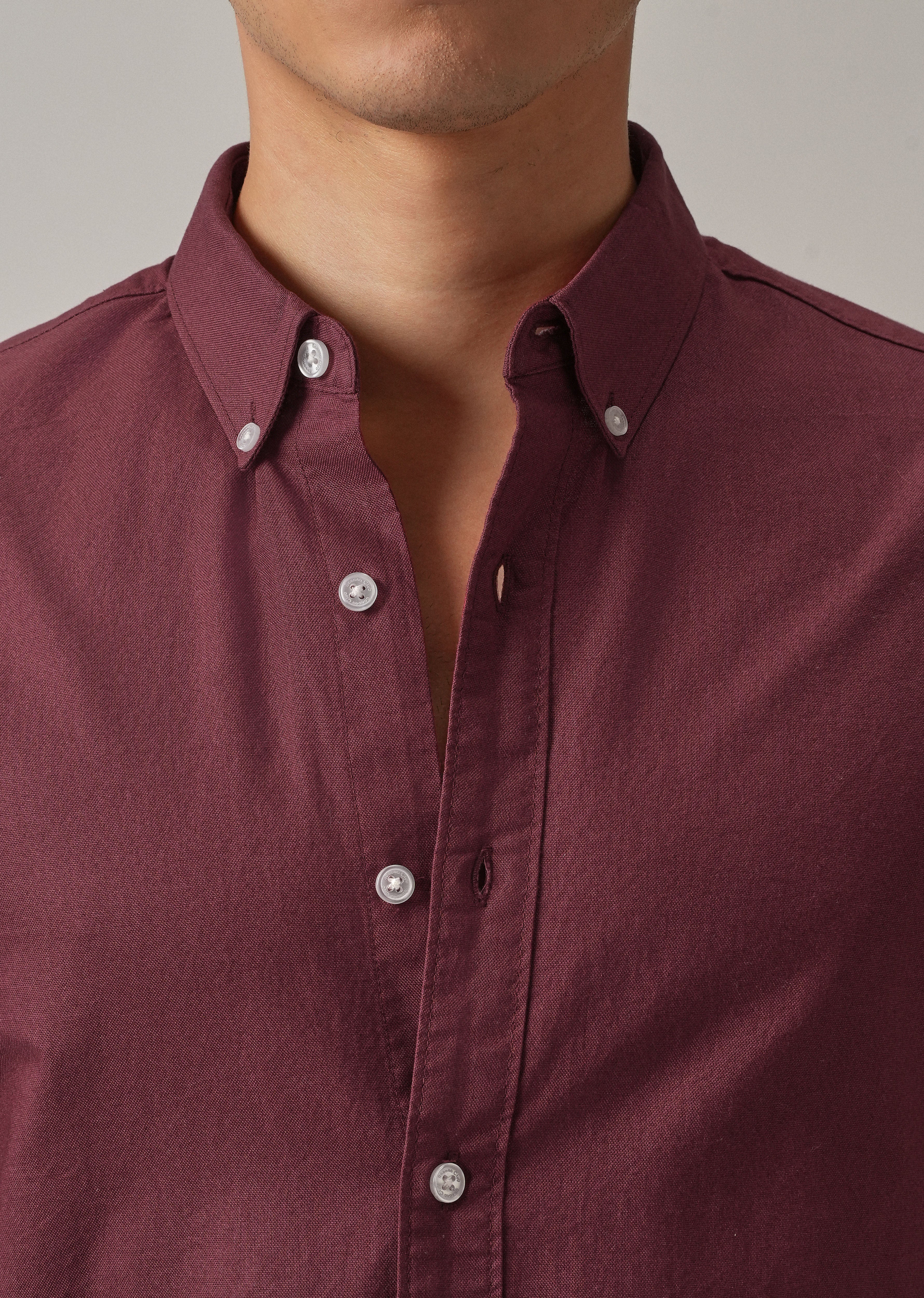 Crimson Red Plain Elbow Patch Oxford Shirt