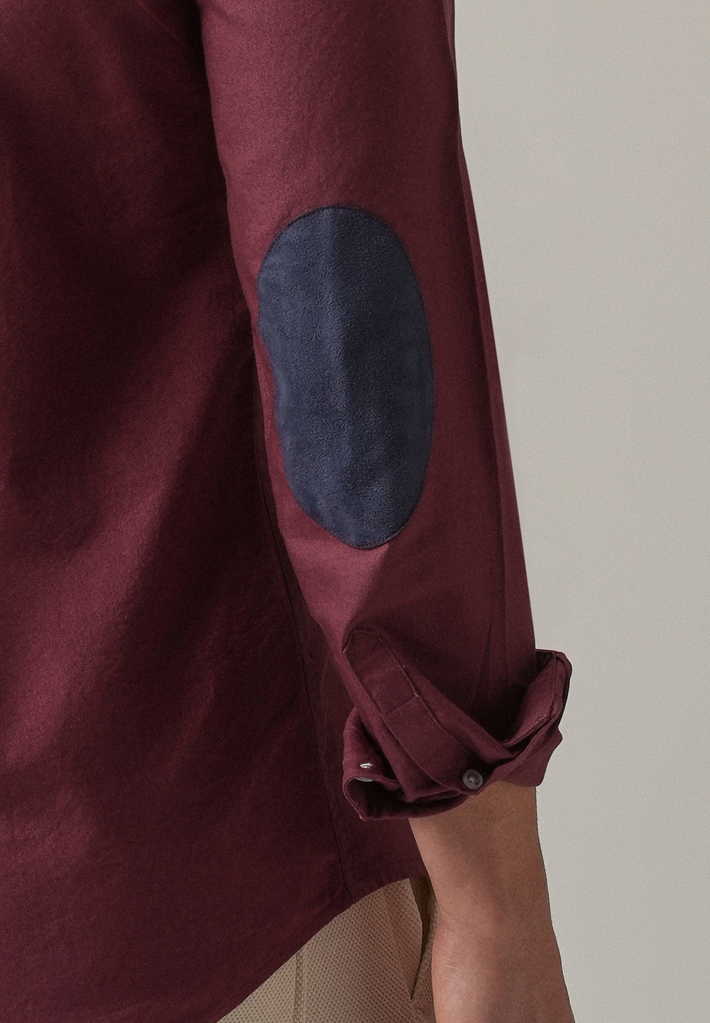 Crimson Red Plain Elbow Patch Oxford Shirt