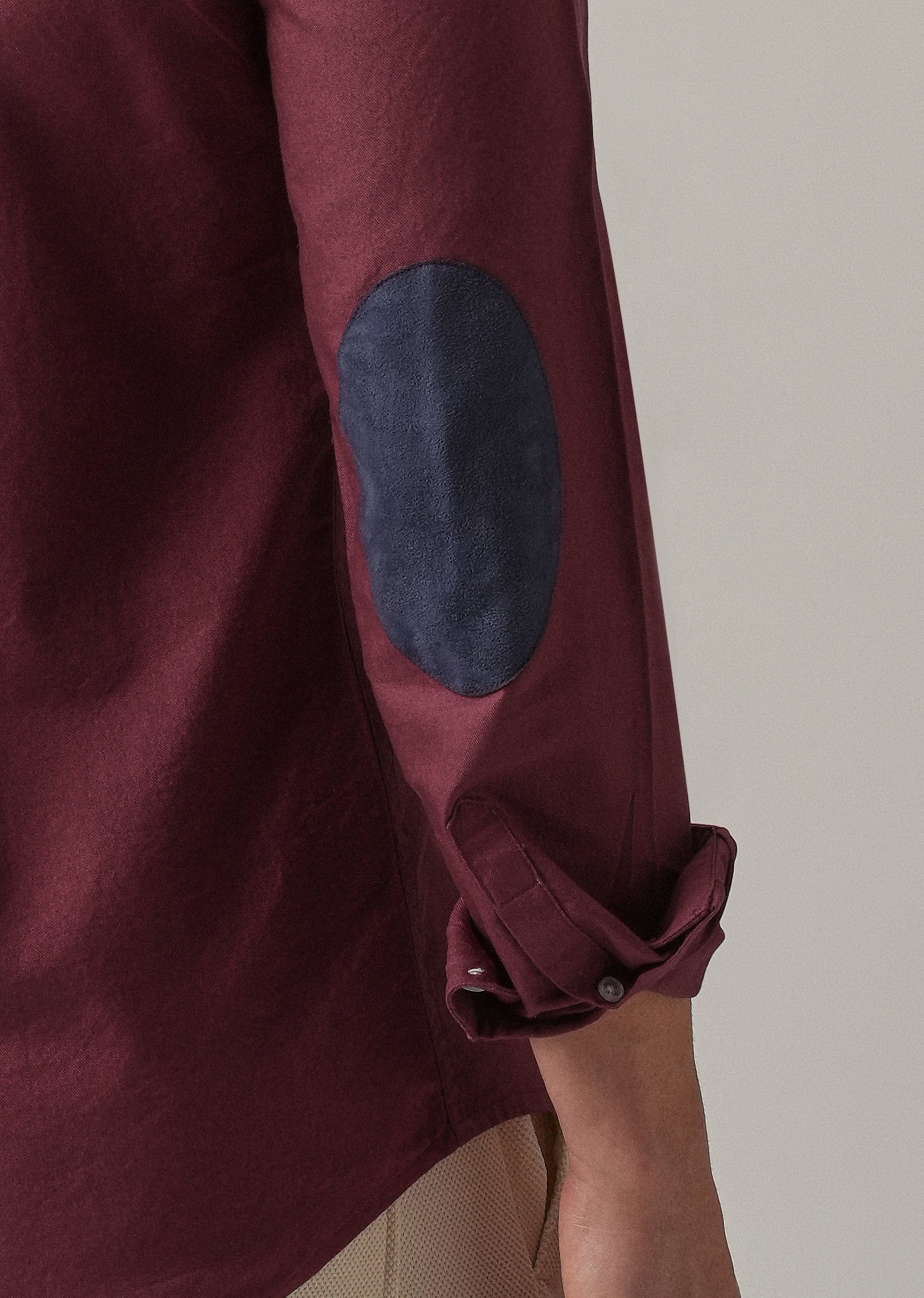 Crimson Red Plain Elbow Patch Oxford Shirt