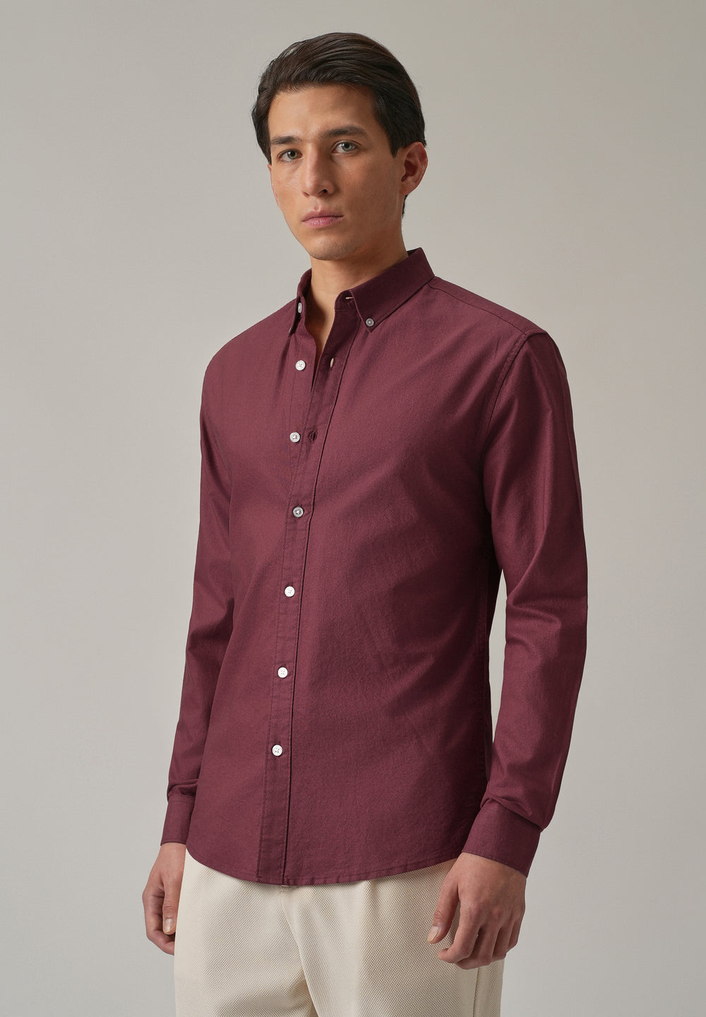 Crimson Red Plain Elbow Patch Oxford Shirt