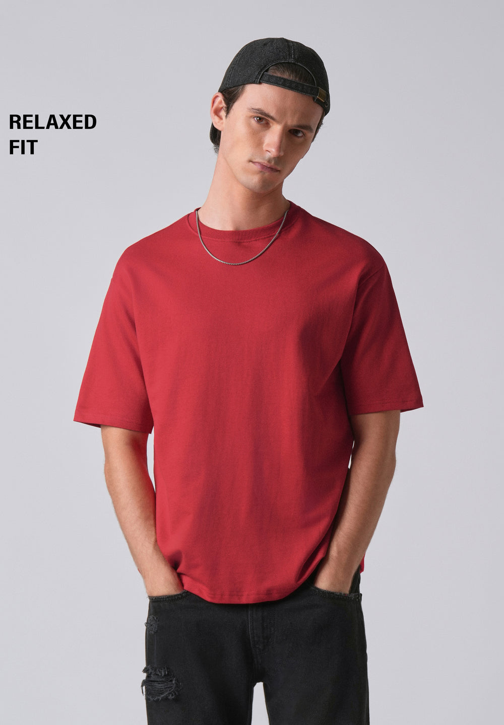 Crimson Red Basic Relaxed Fit T-shirt