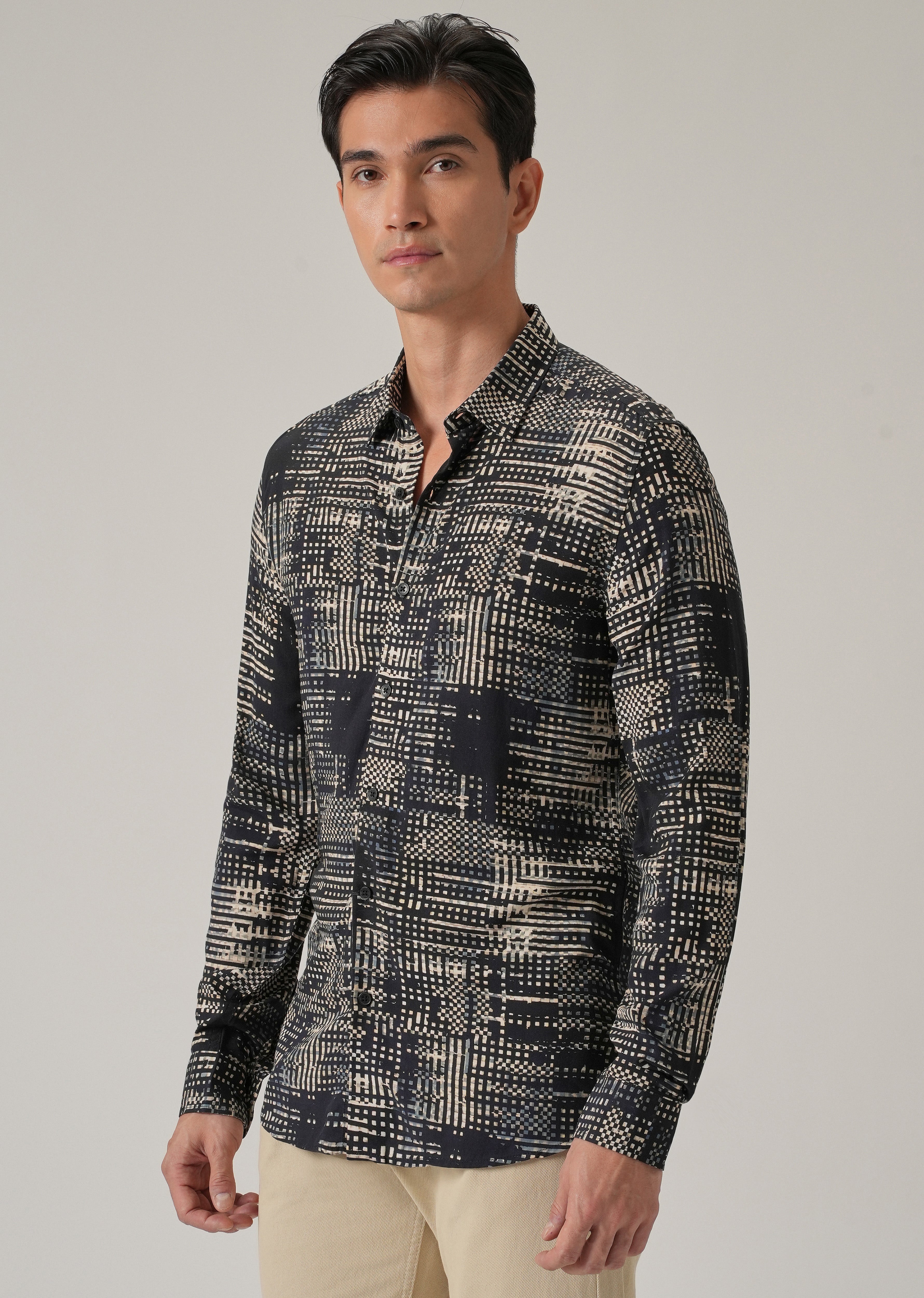 Black Crosshatch Print Shirt