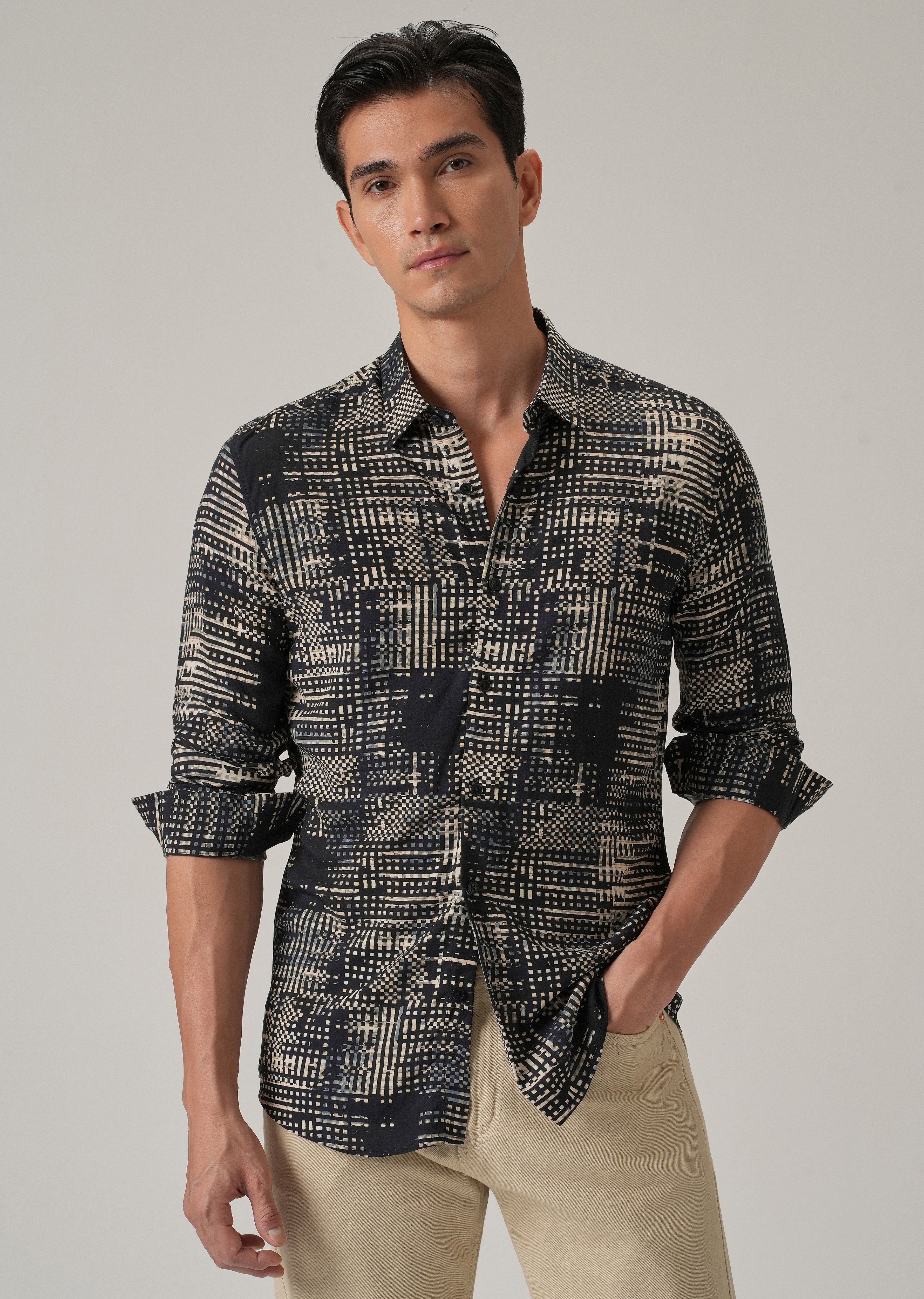 Black Crosshatch Print Shirt