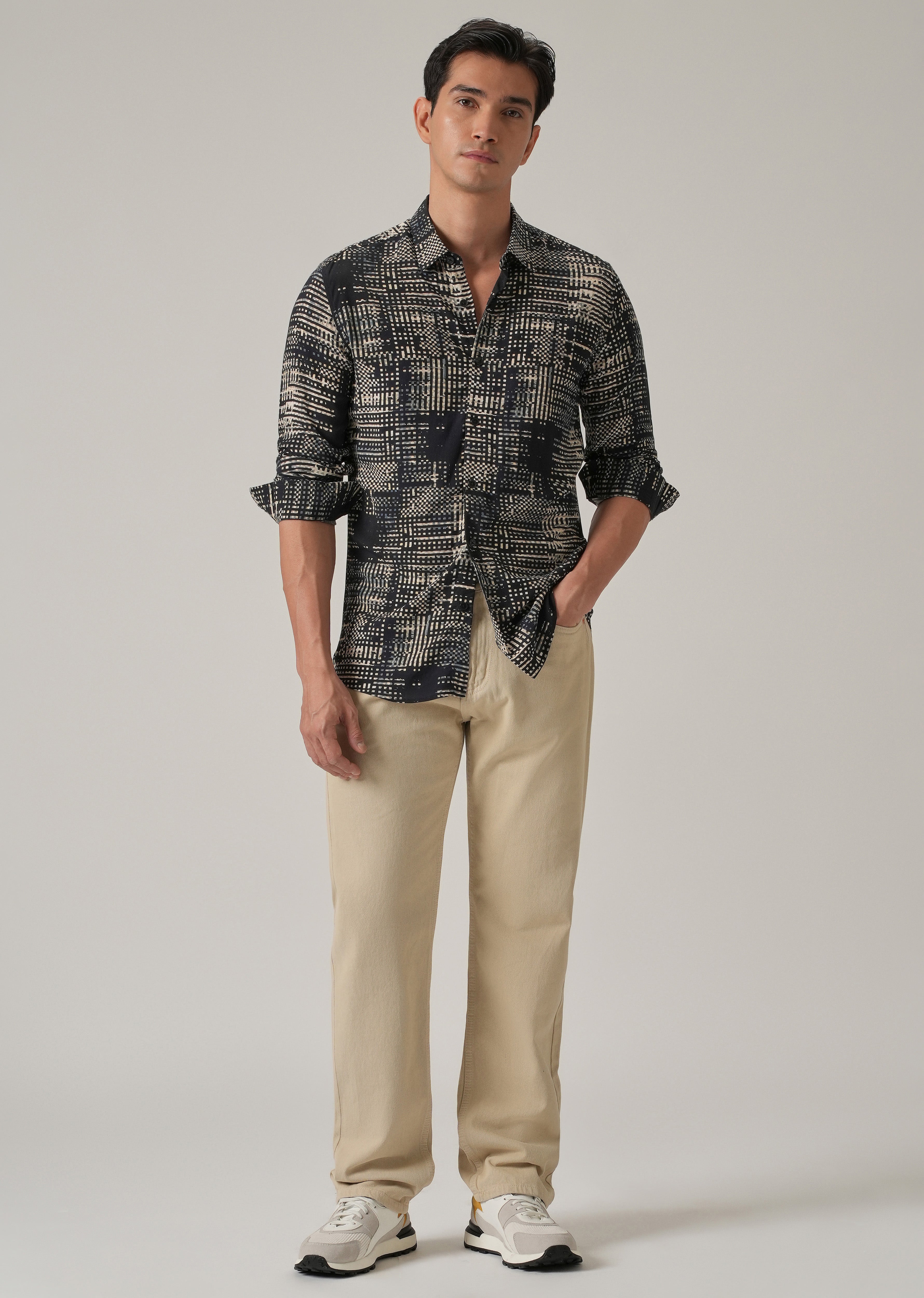 Black Crosshatch Print Shirt