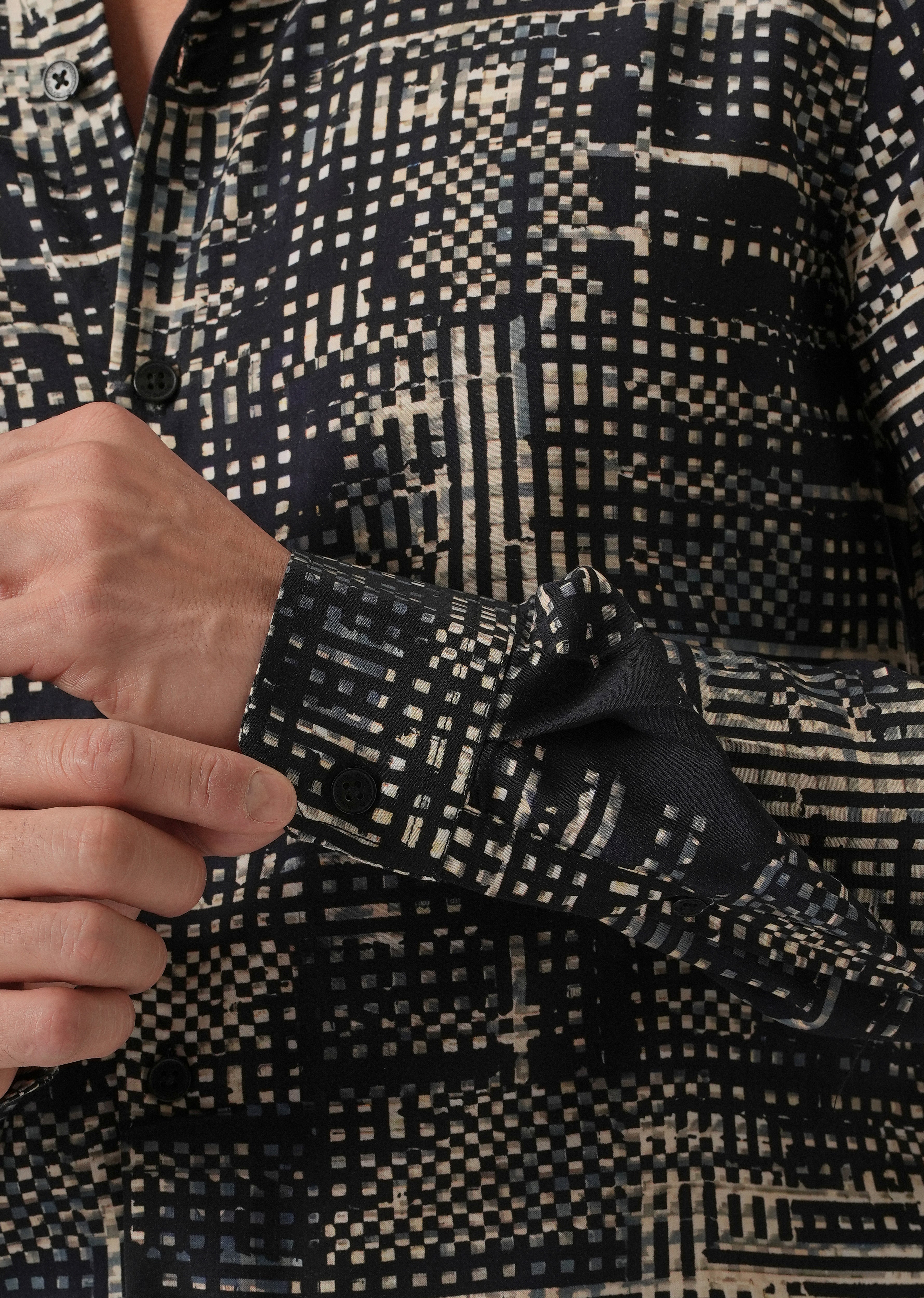 Black Crosshatch Print Shirt