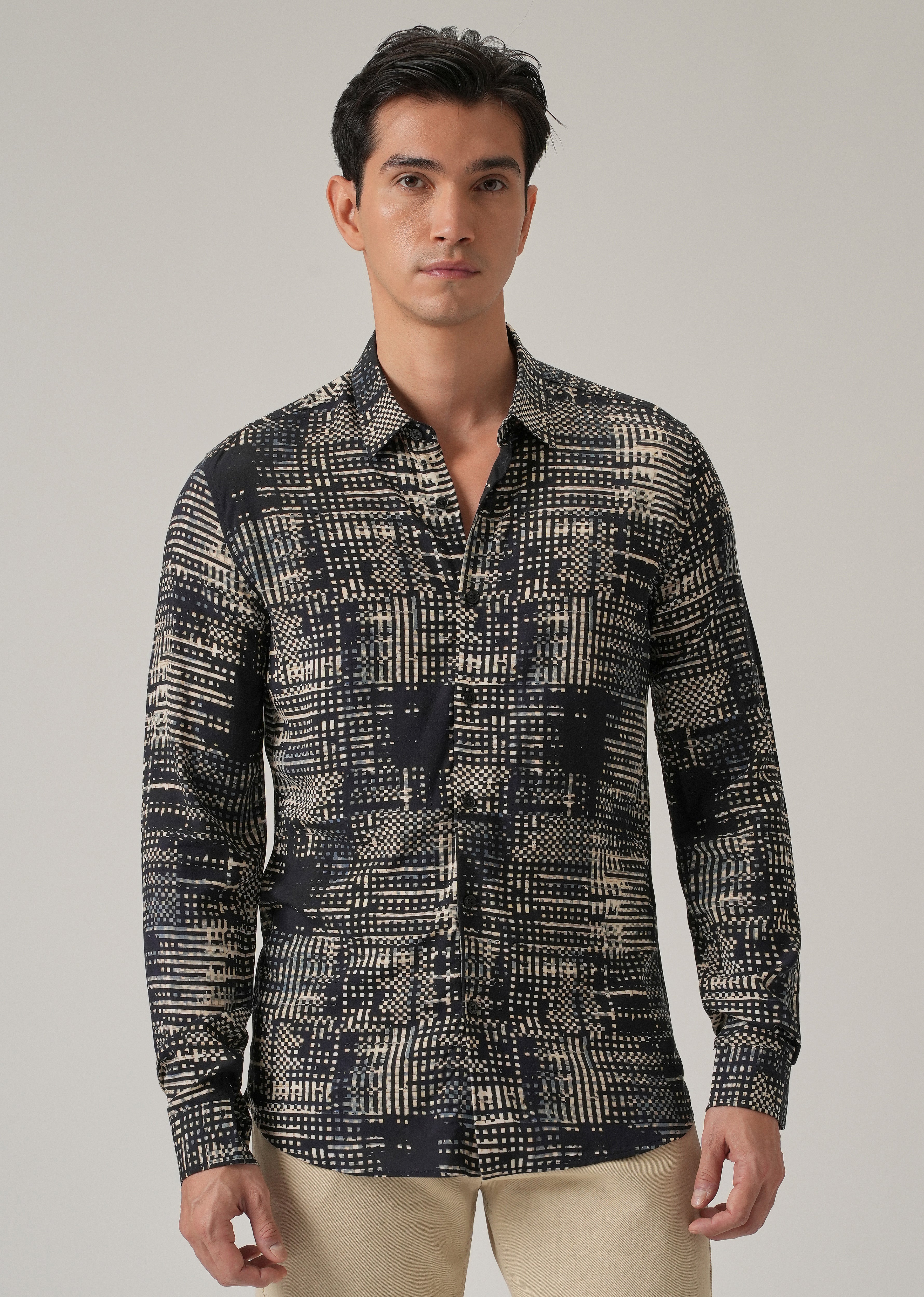 Black Crosshatch Print Shirt