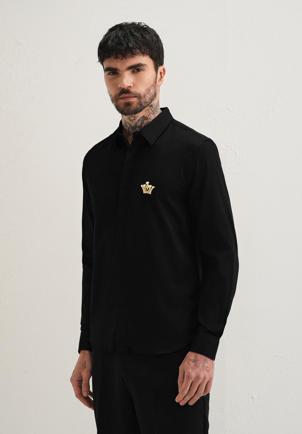 Crown Embellished Black Designer Shirt