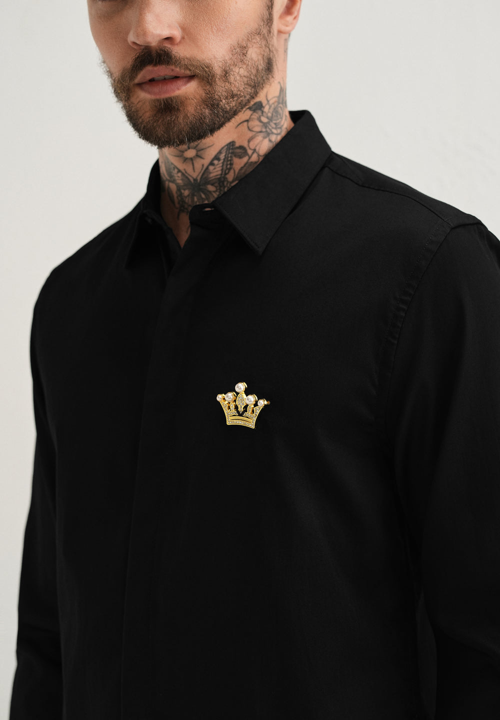 Crown Embellished Black Designer Shirt