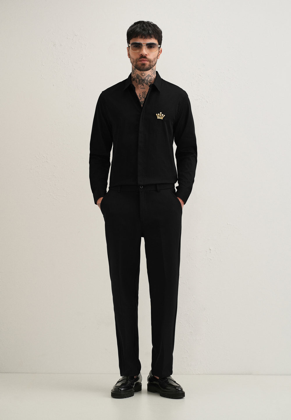 Crown Embellished Black Designer Shirt