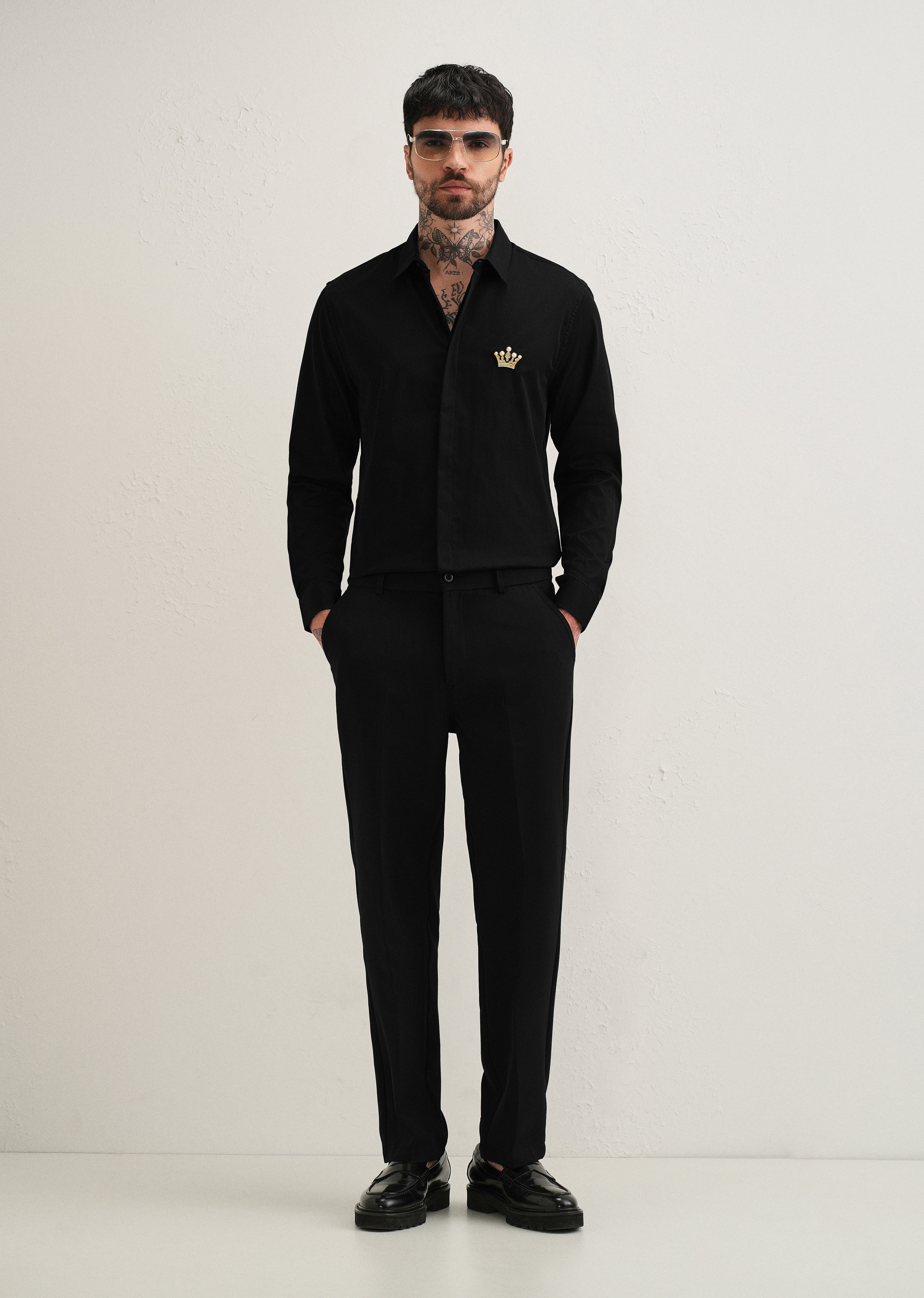 Crown Embellished Black Designer Shirt