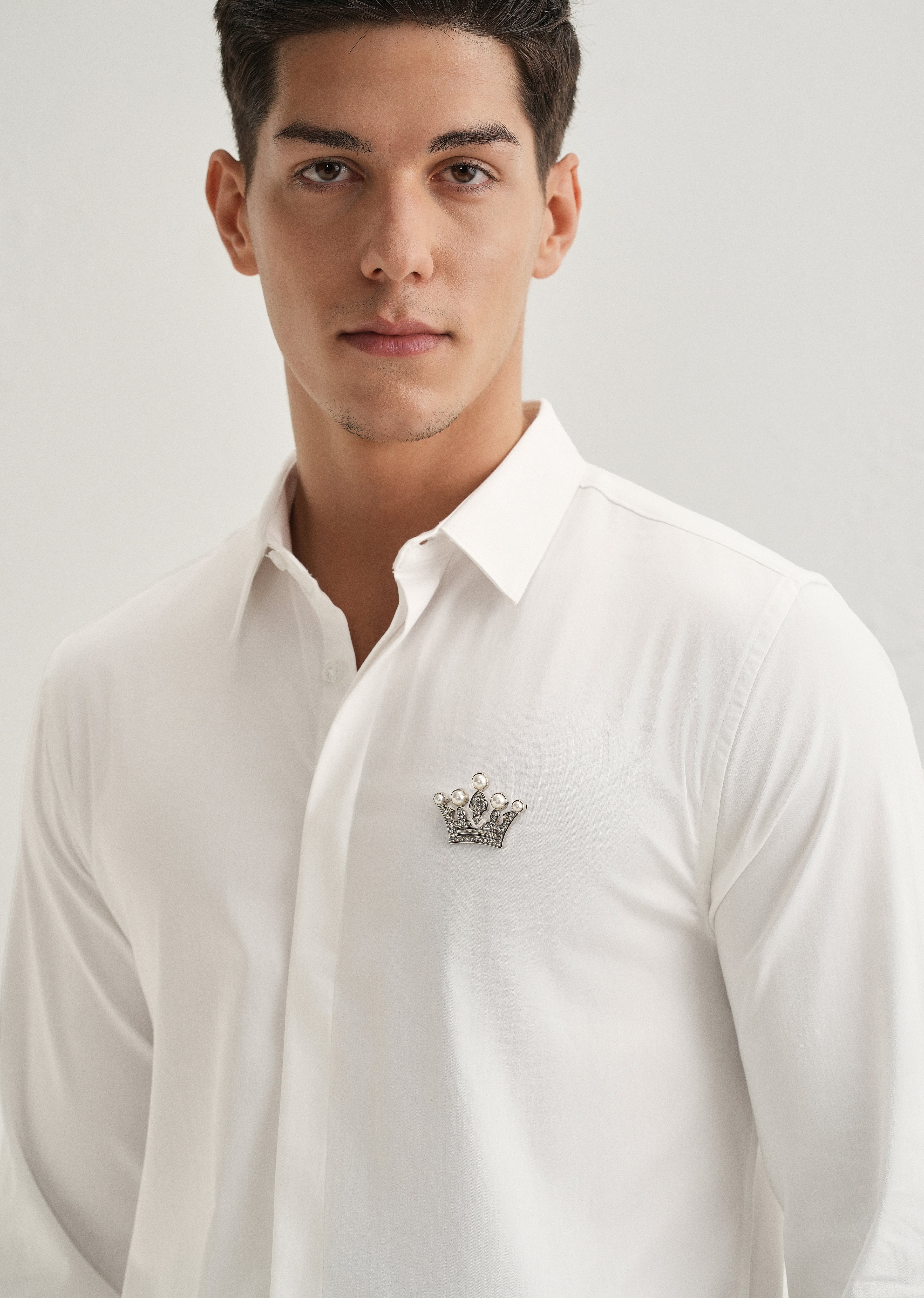 Crown Embellished White Designer Shirt