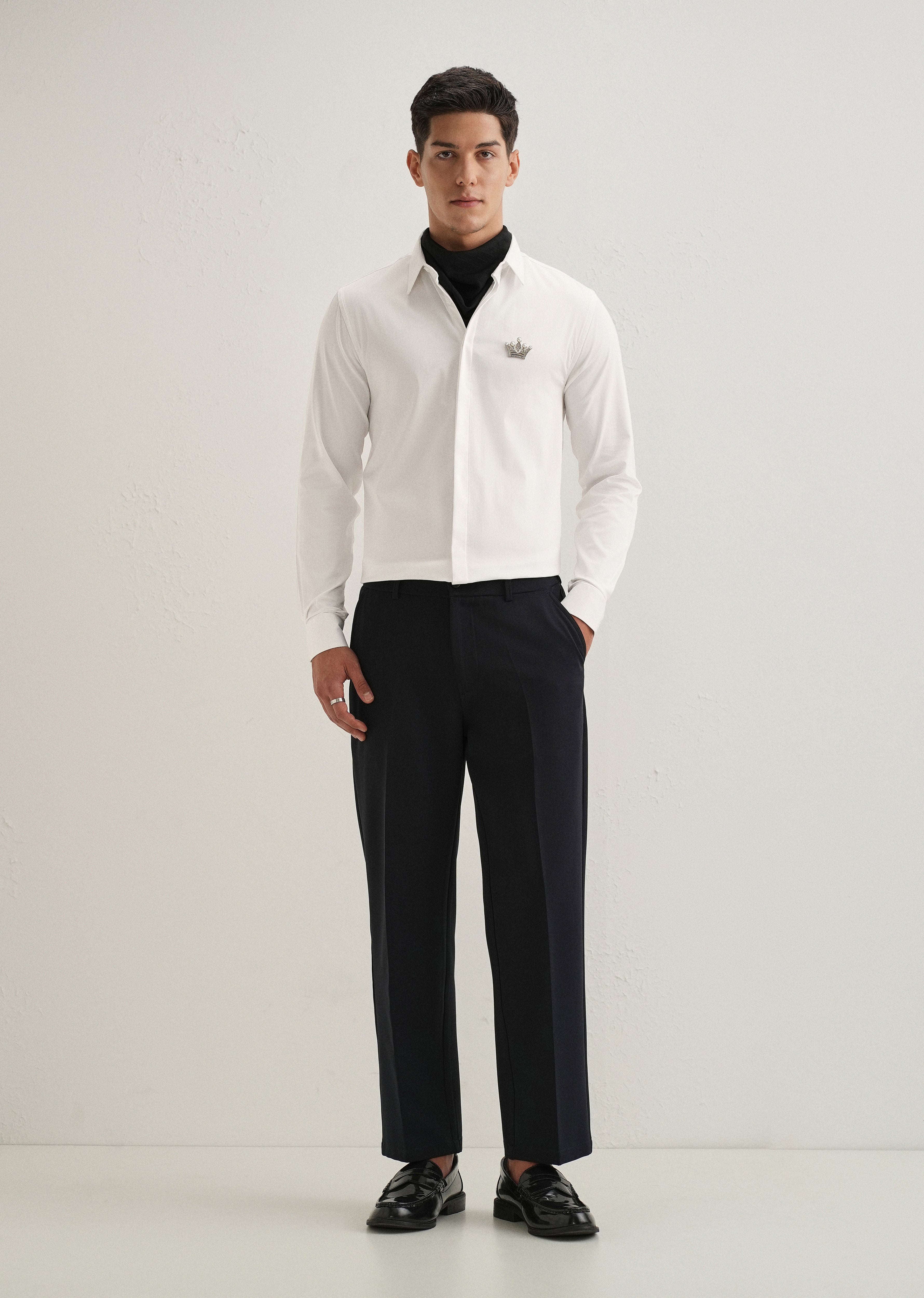 Crown Embellished White Designer Shirt