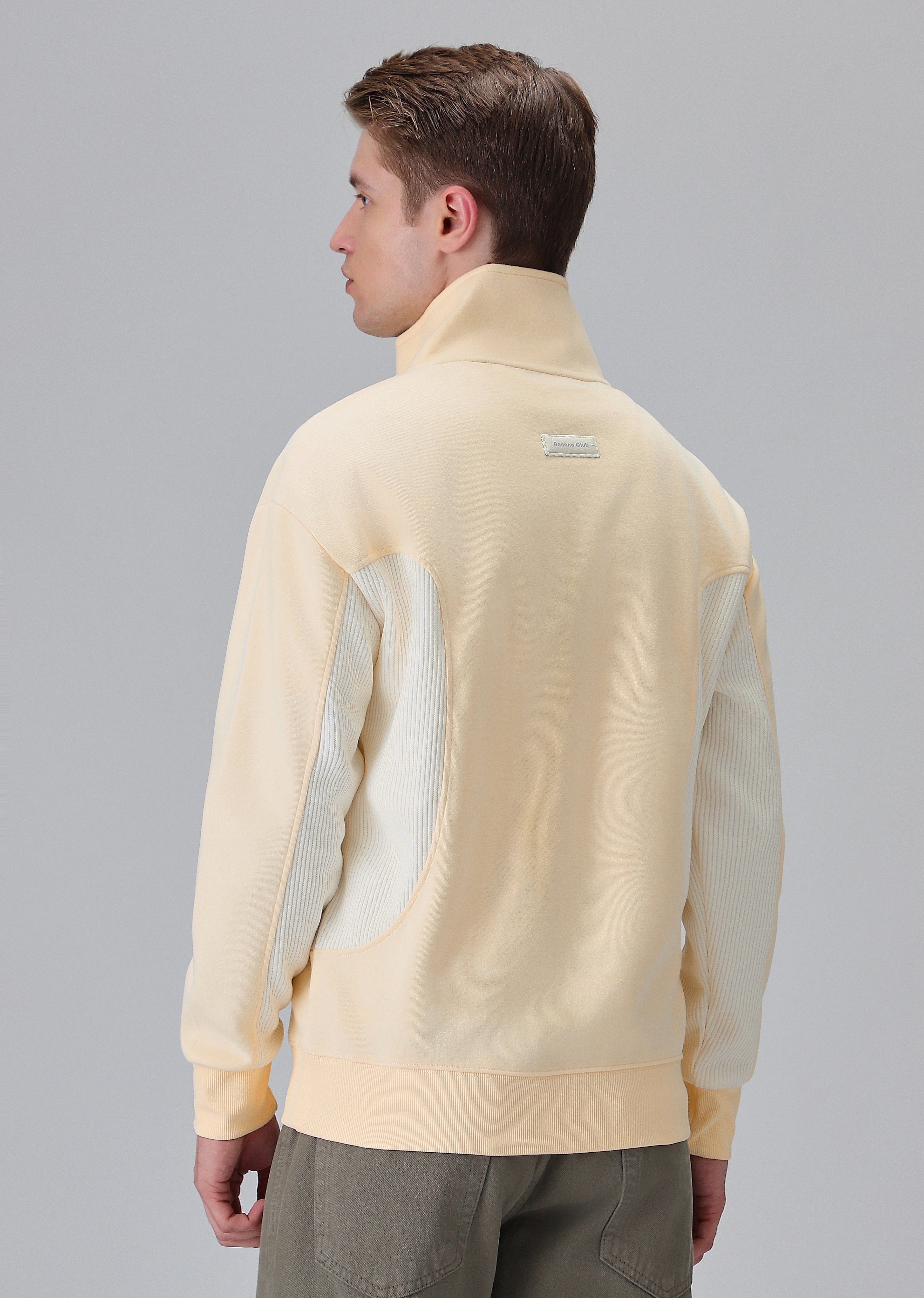 Cut and Sew Cream Zipper Sweatshirt