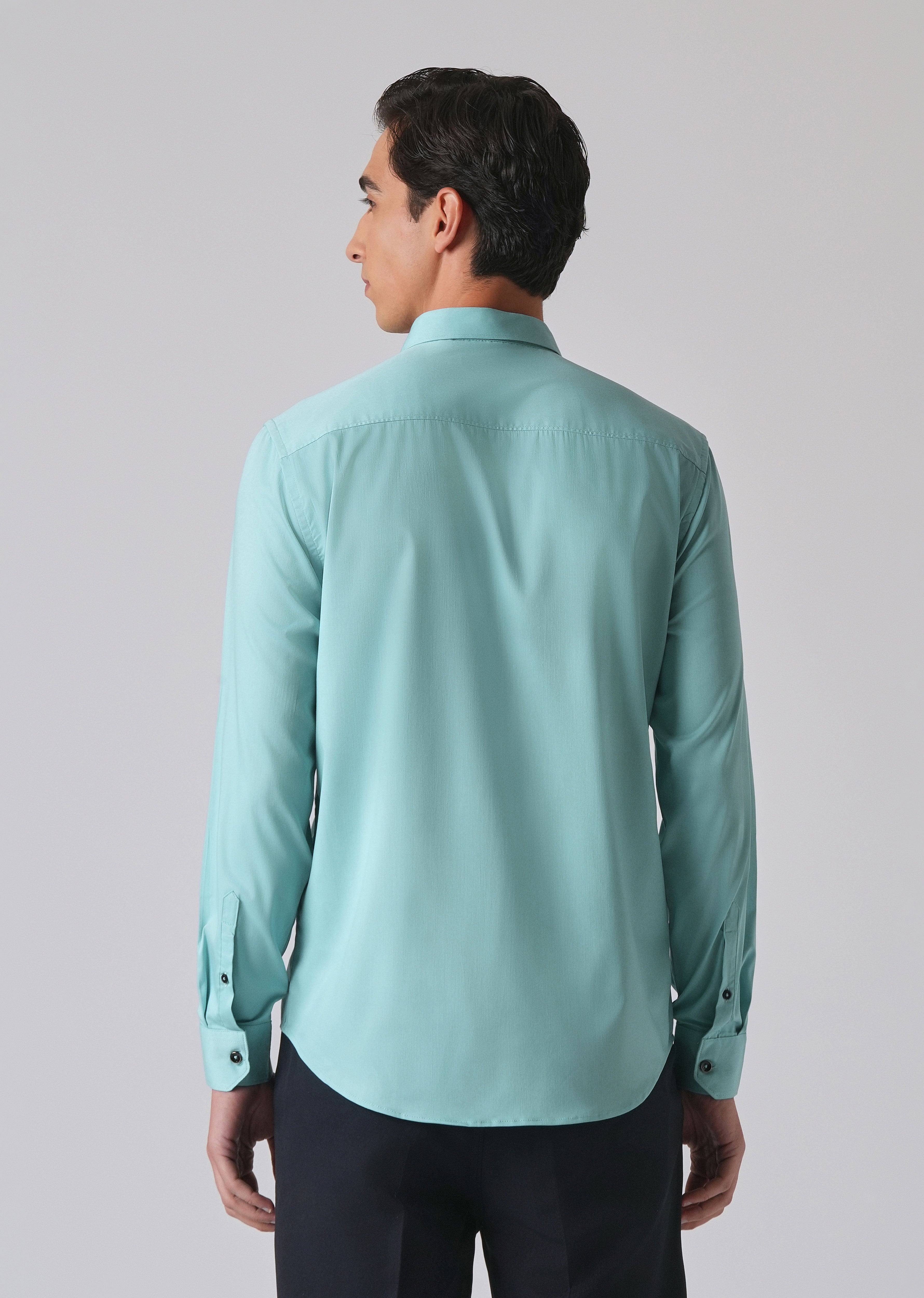 Cyan Green Cotton Stretch Plain Shirt