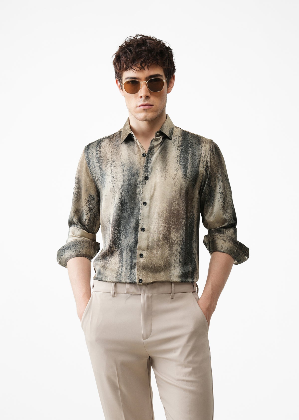 Dark Beige Abstract Print Shirt