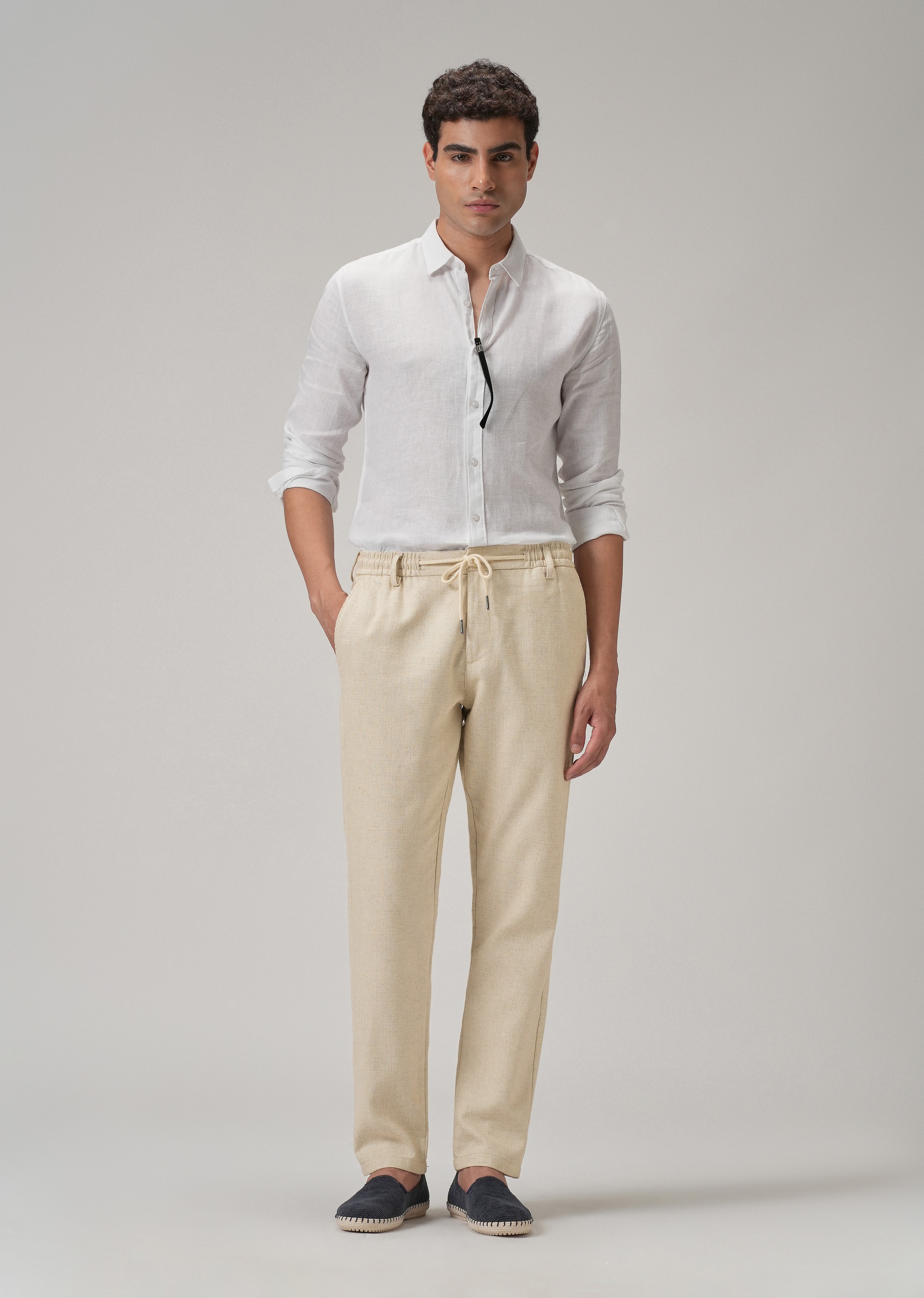 Dark Beige Blended Linen Pant
