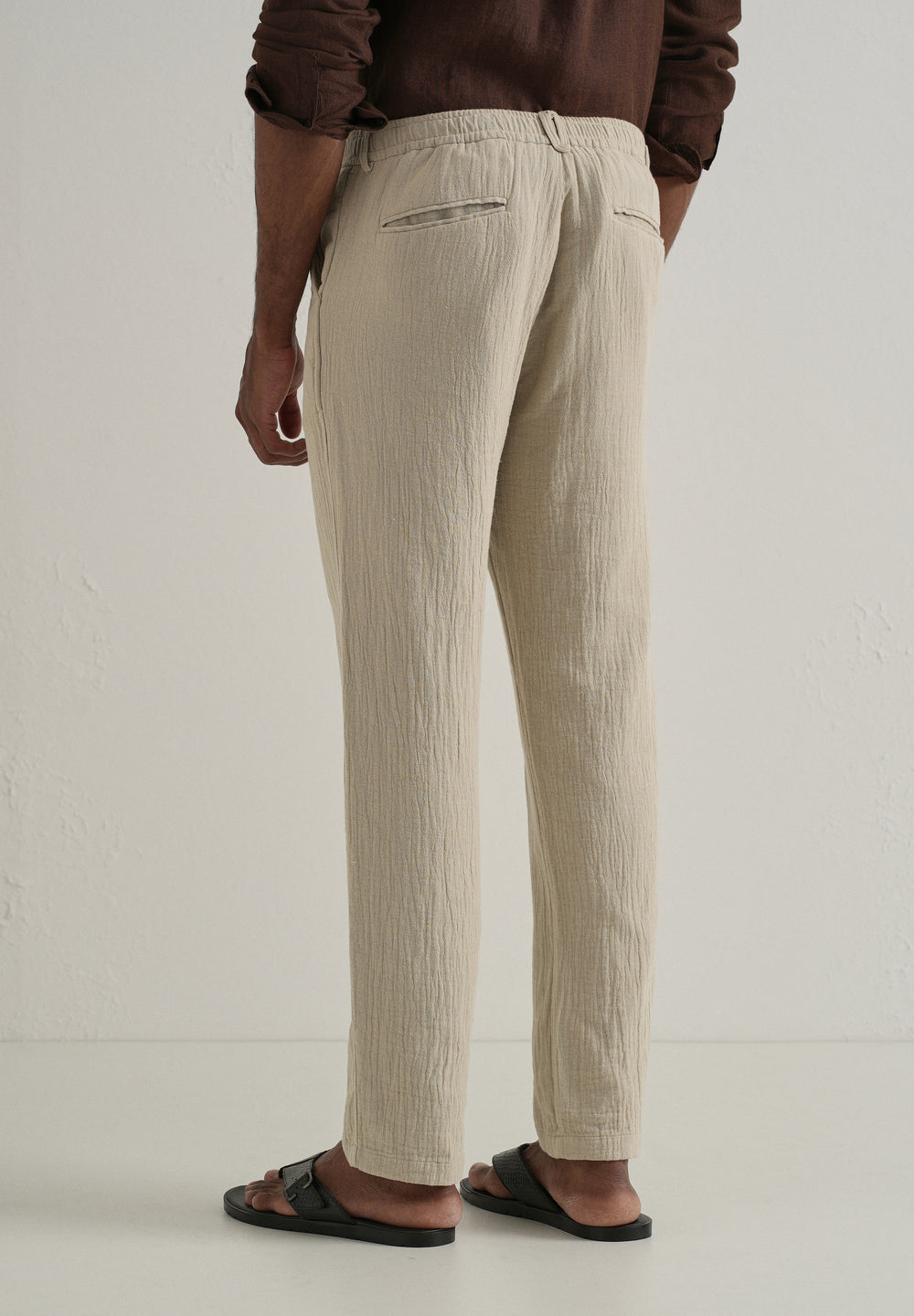 Dark Beige Crinkled Cotton Trouser