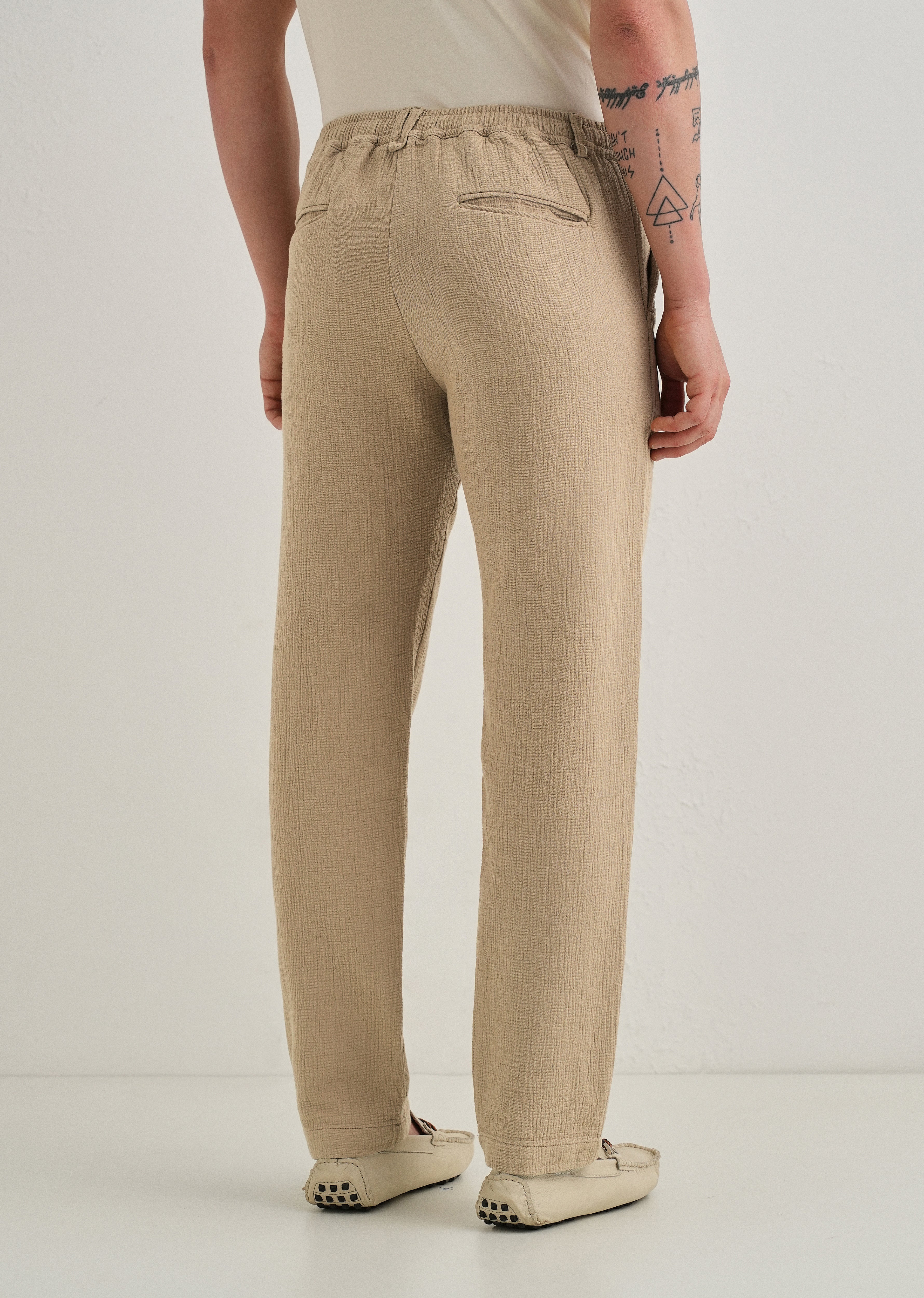Dark Beige Crinkled Cotton Trouser