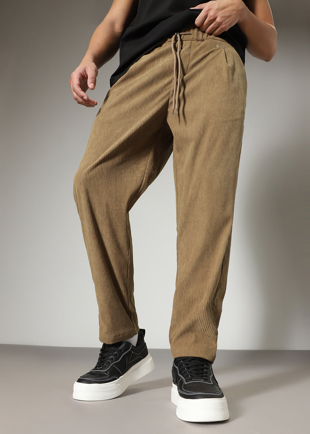Dark Beige Drawstring Corduroy Pant