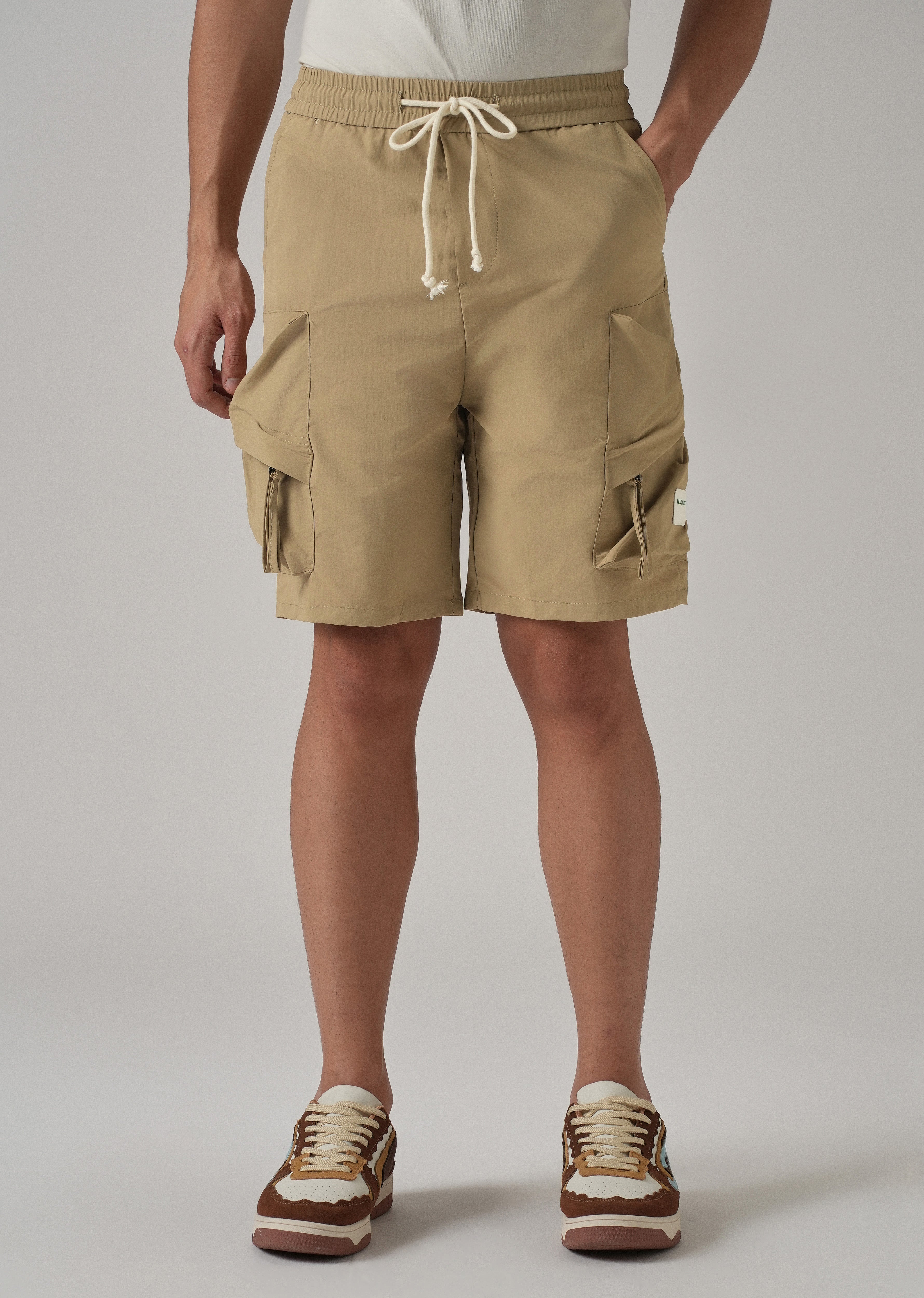 Dark Beige Drawstring Cargo Shorts