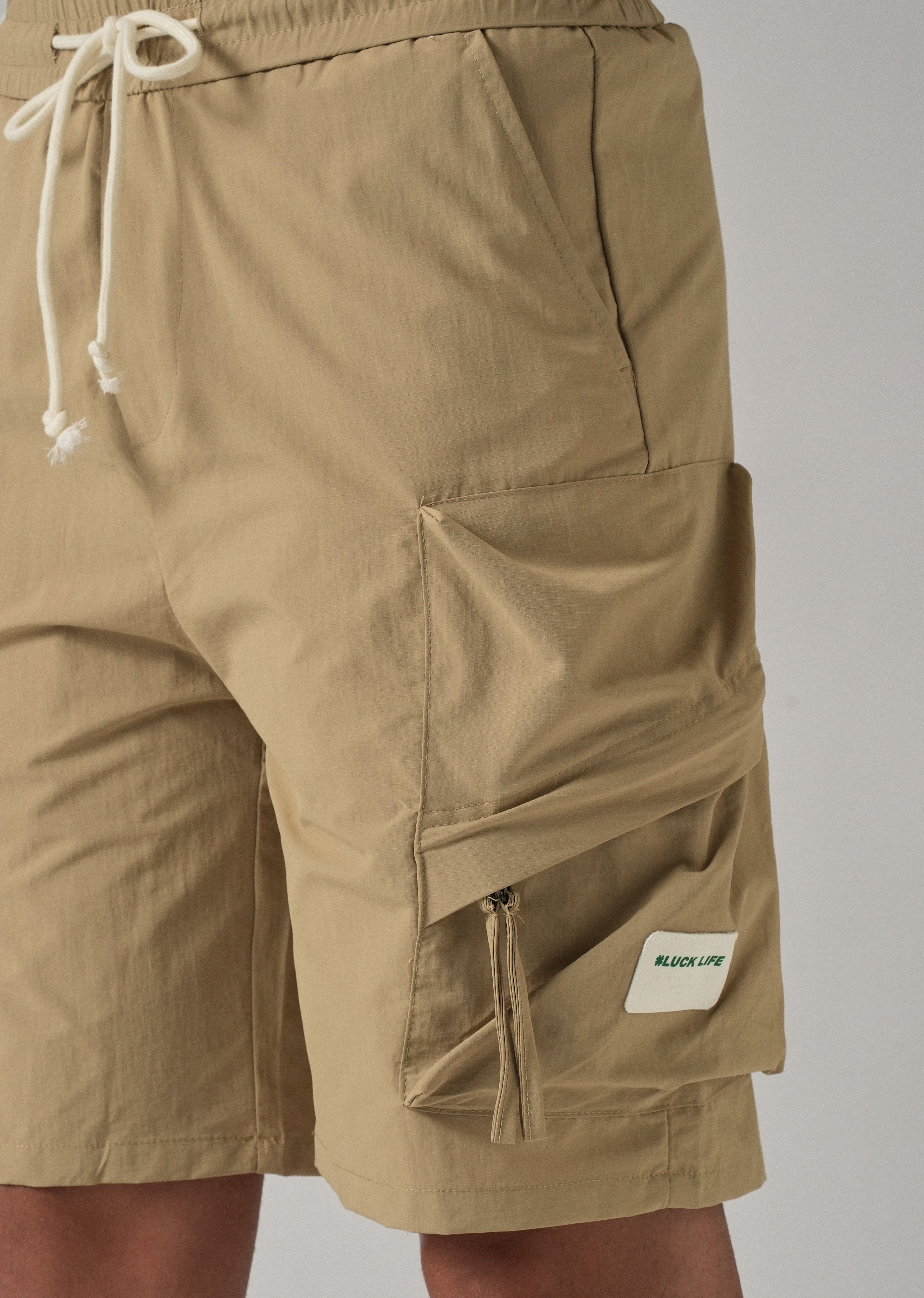 Dark Beige Drawstring Cargo Shorts