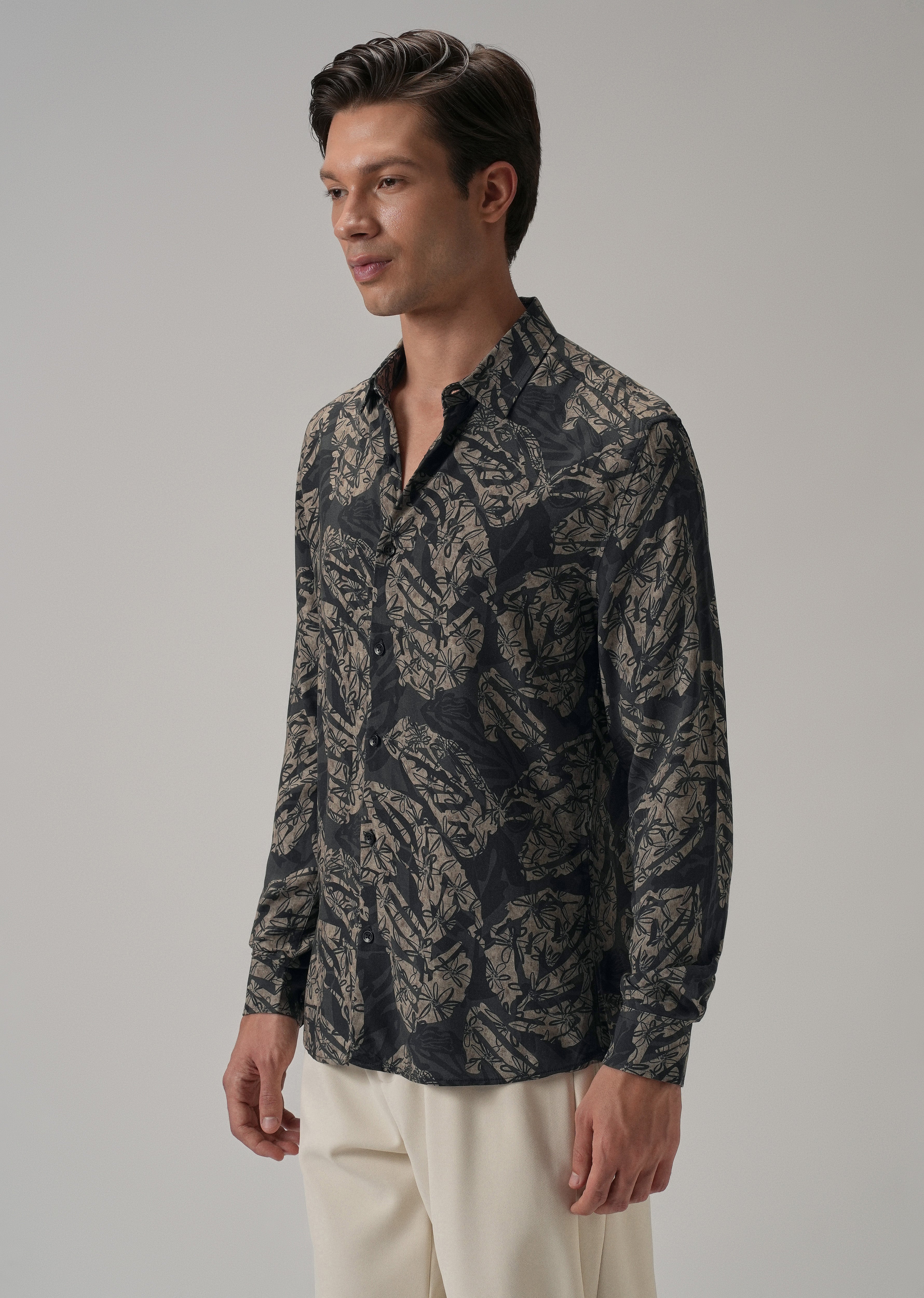 Dark Beige Floral Printed Shirt