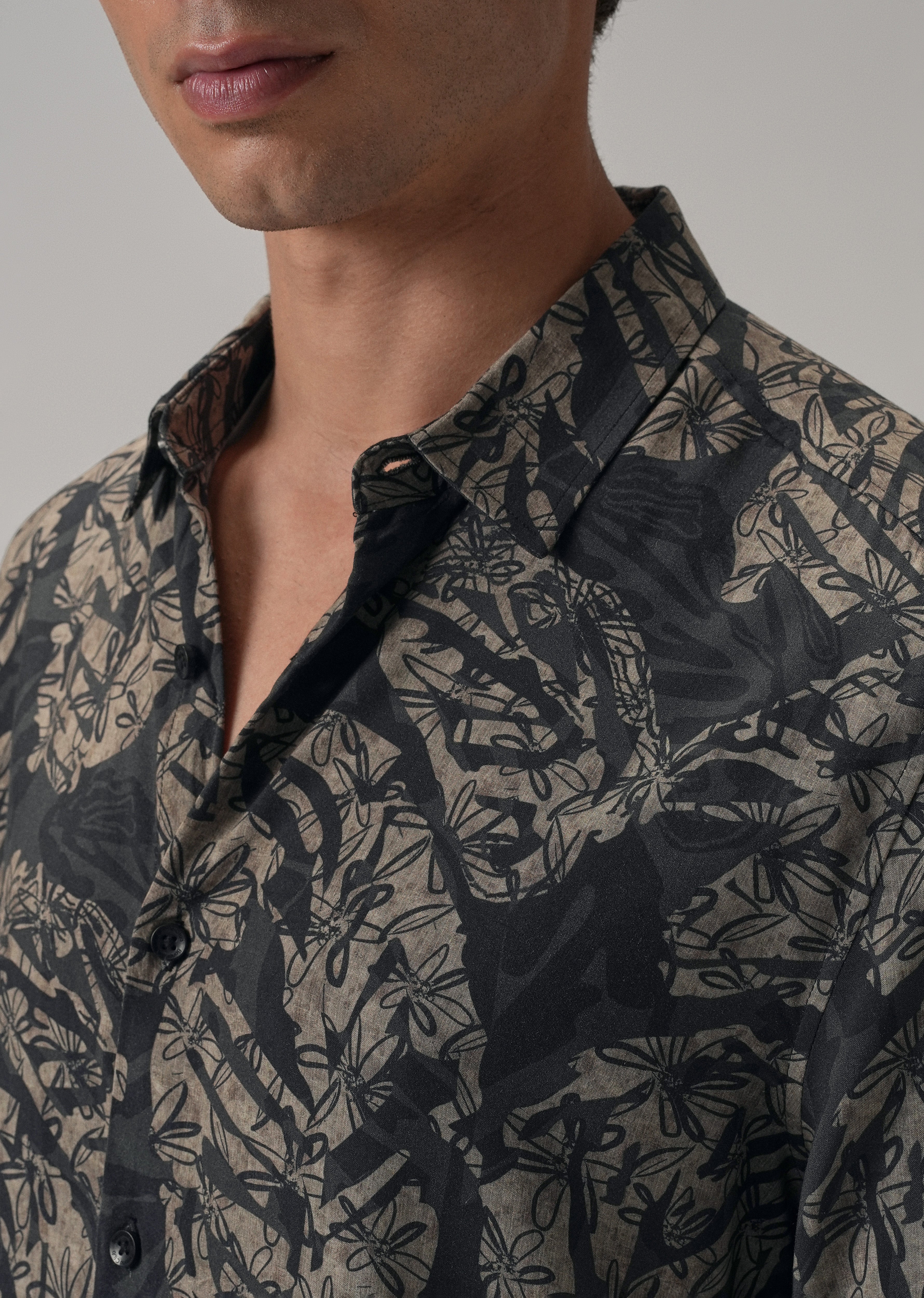 Dark Beige Floral Printed Shirt