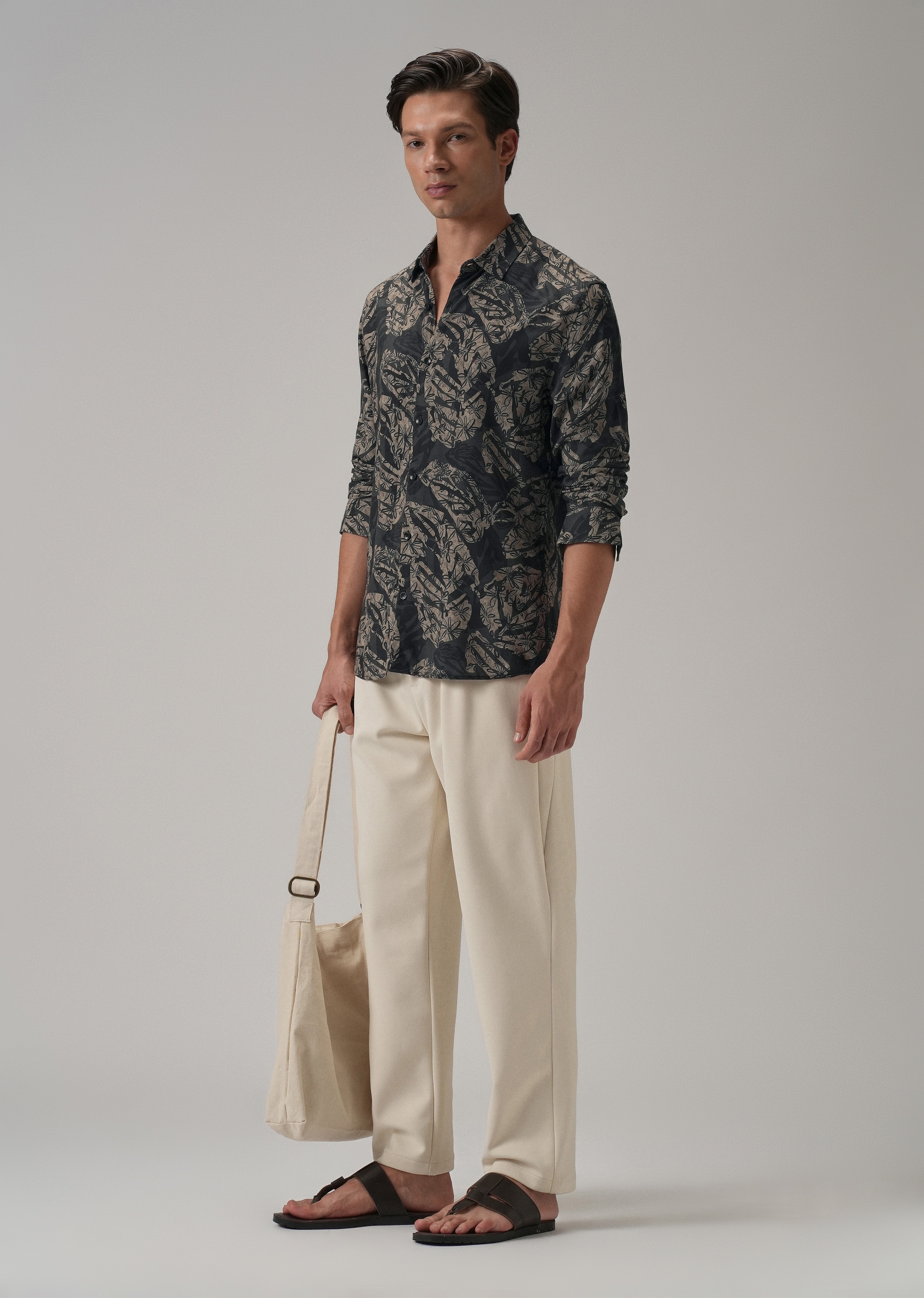 Dark Beige Floral Printed Shirt