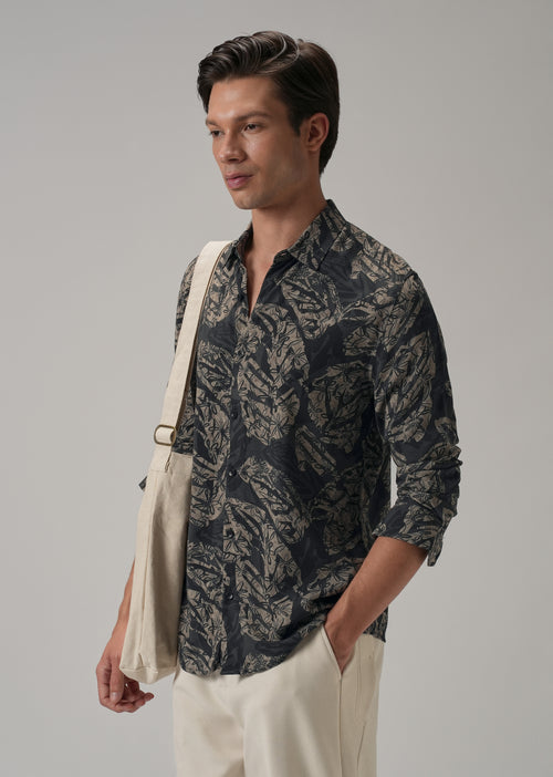 Dark Beige Floral Printed Shirt