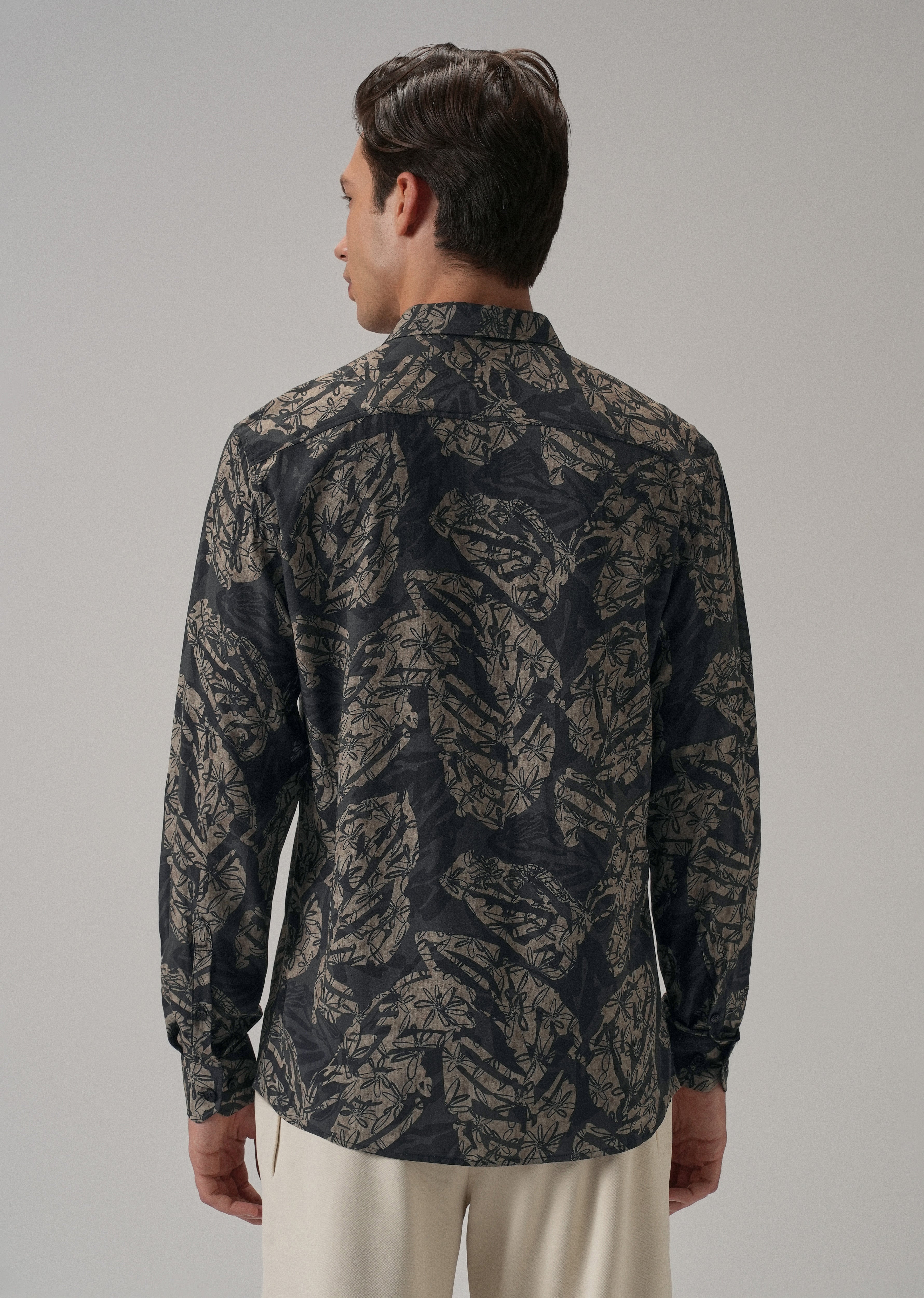 Dark Beige Floral Printed Shirt