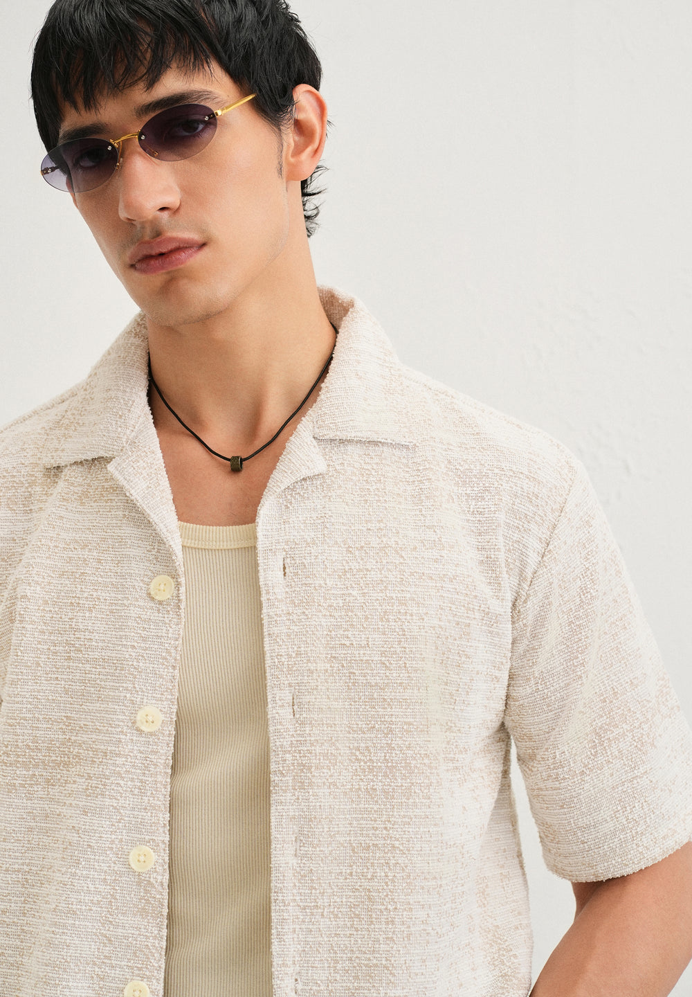 Dark Beige Jacquard Knitted Shirt