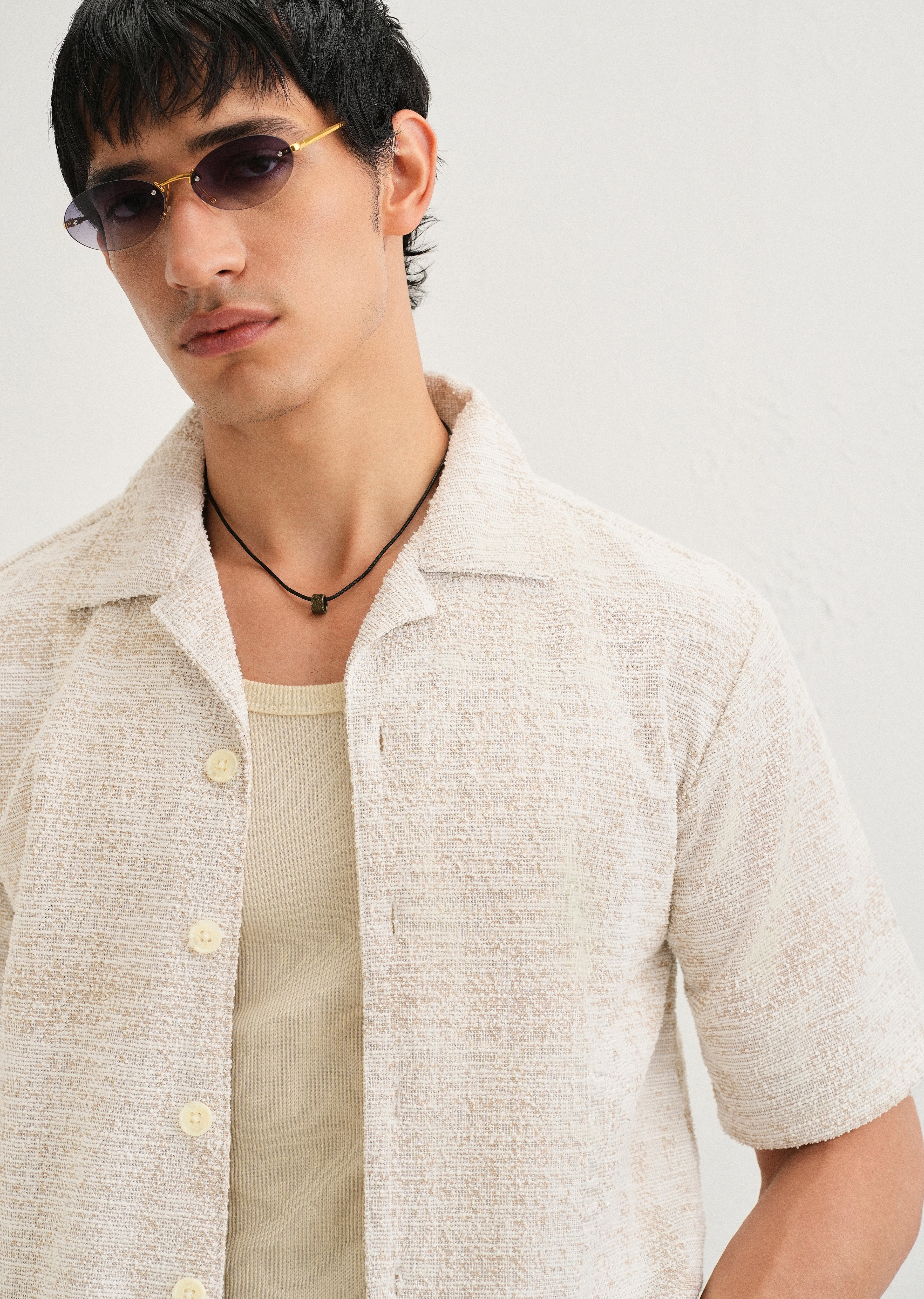Dark Beige Jacquard Knitted Shirt