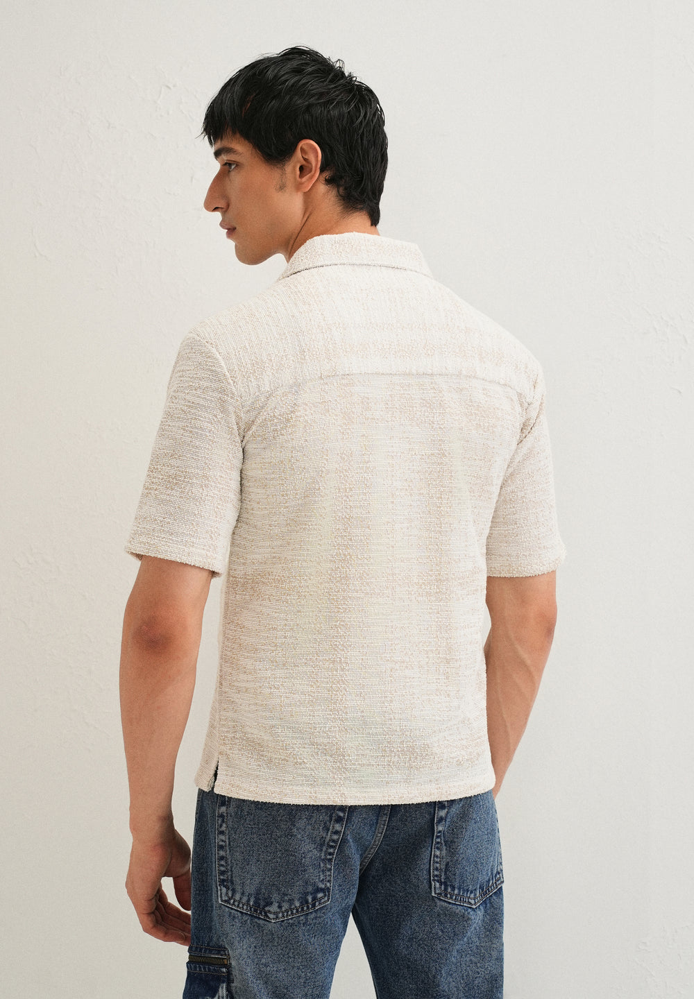 Dark Beige Jacquard Knitted Shirt