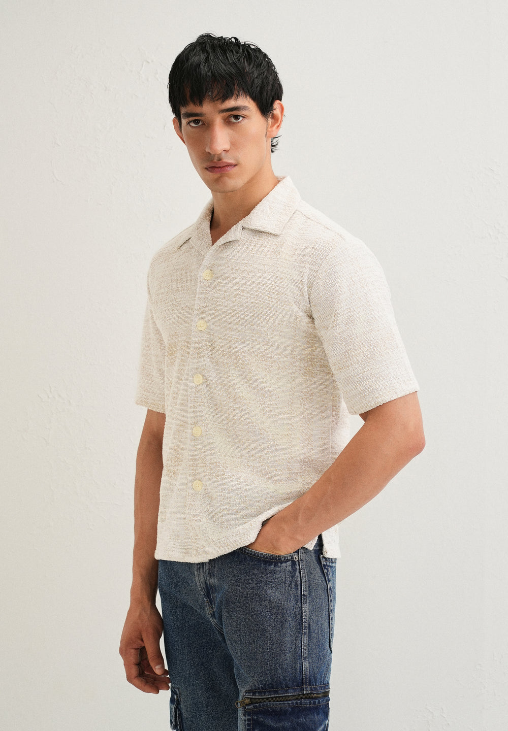 Dark Beige Jacquard Knitted Shirt