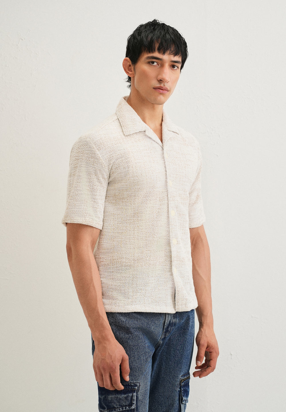 Dark Beige Jacquard Knitted Shirt