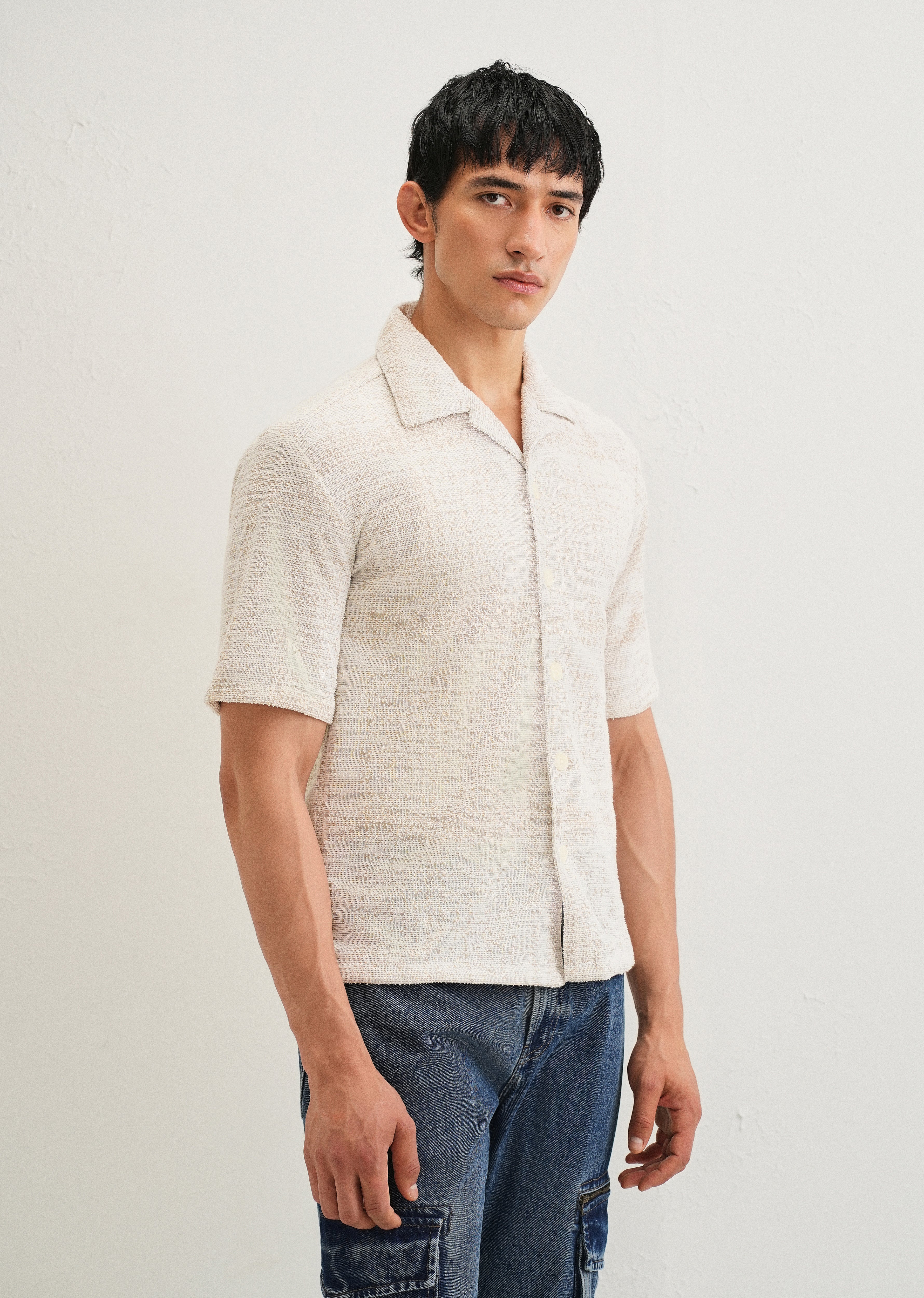 Dark Beige Jacquard Knitted Shirt