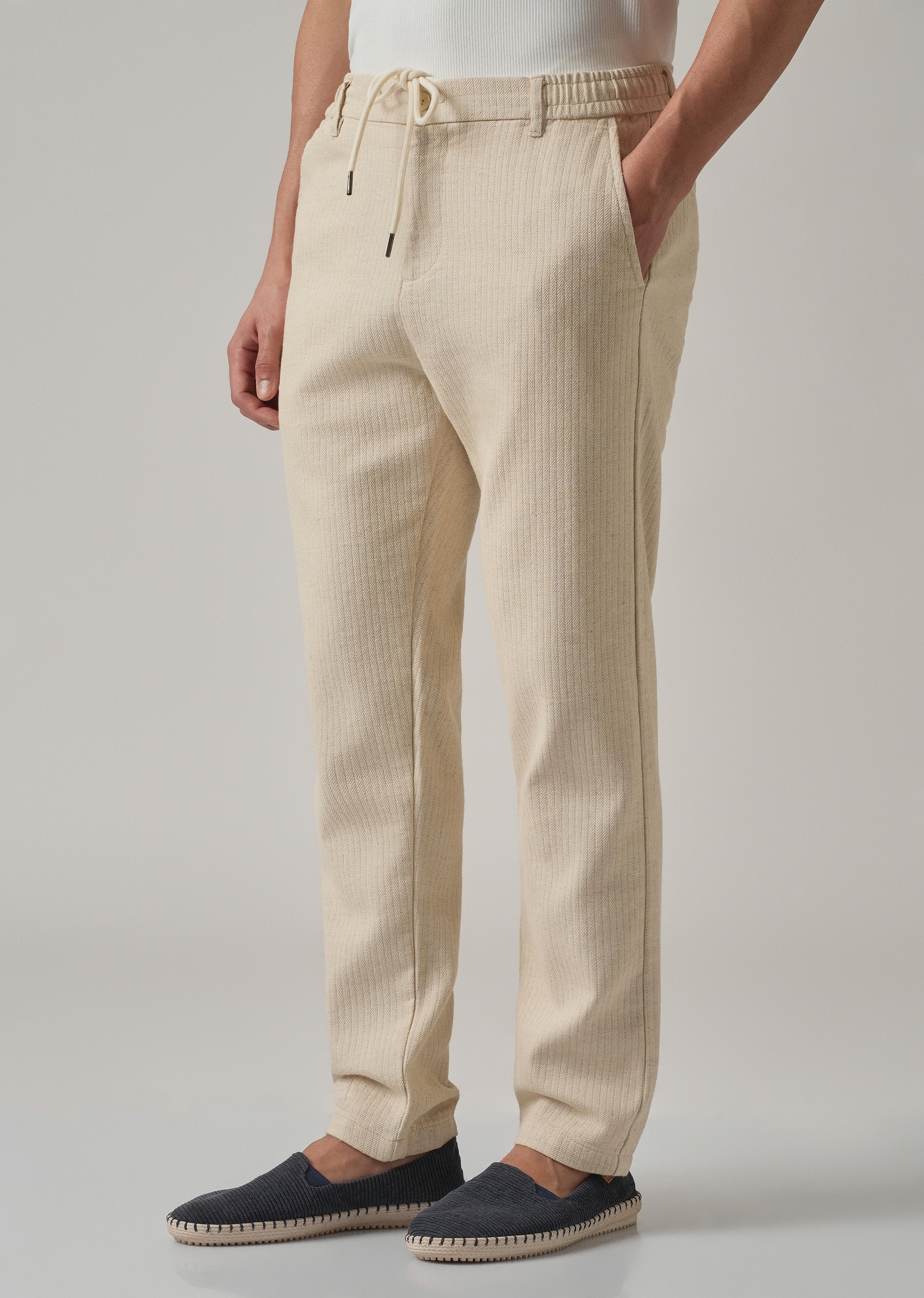 Dark Beige Stripe Blended Linen Pant