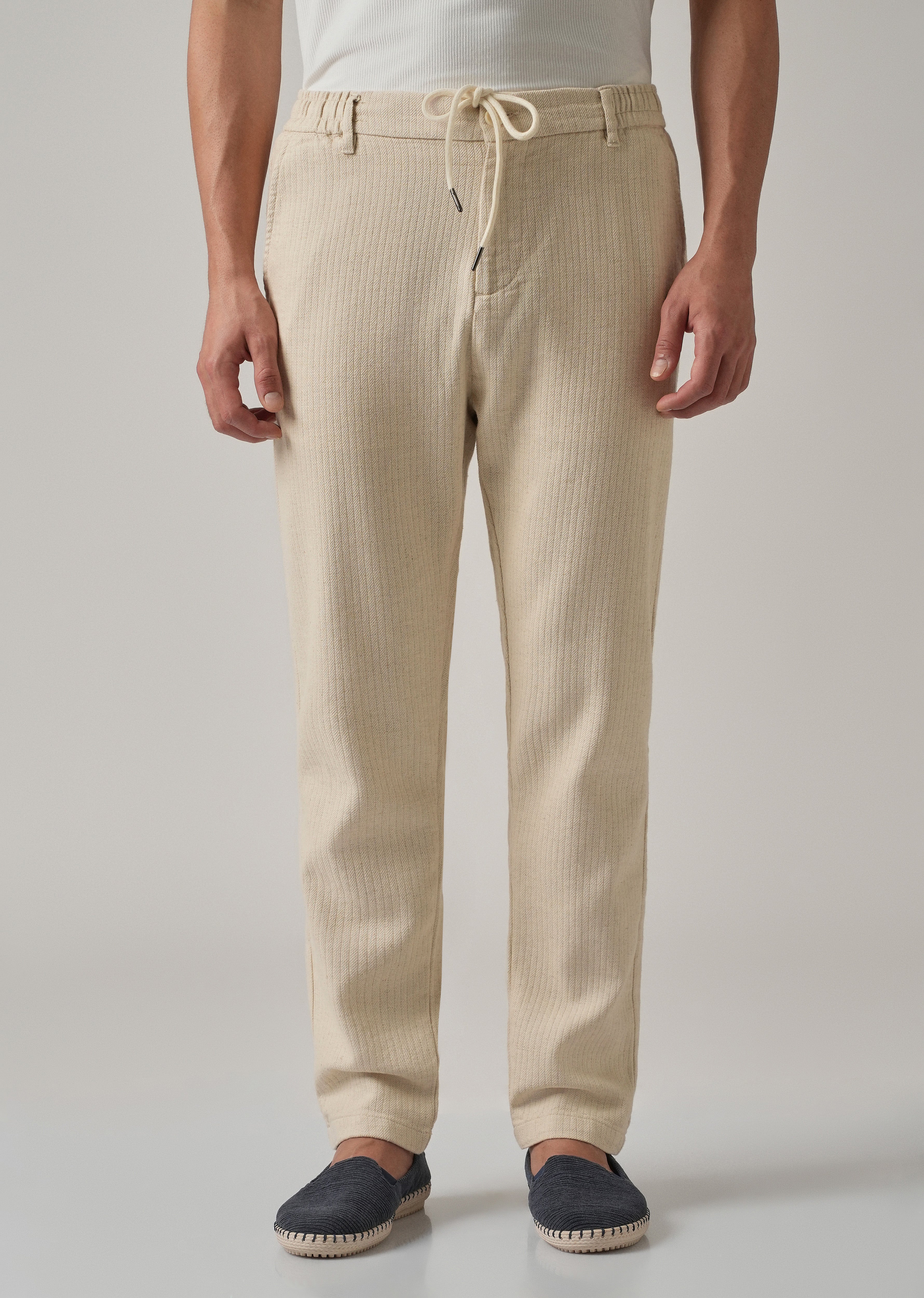 Dark Beige Stripe Blended Linen Pant